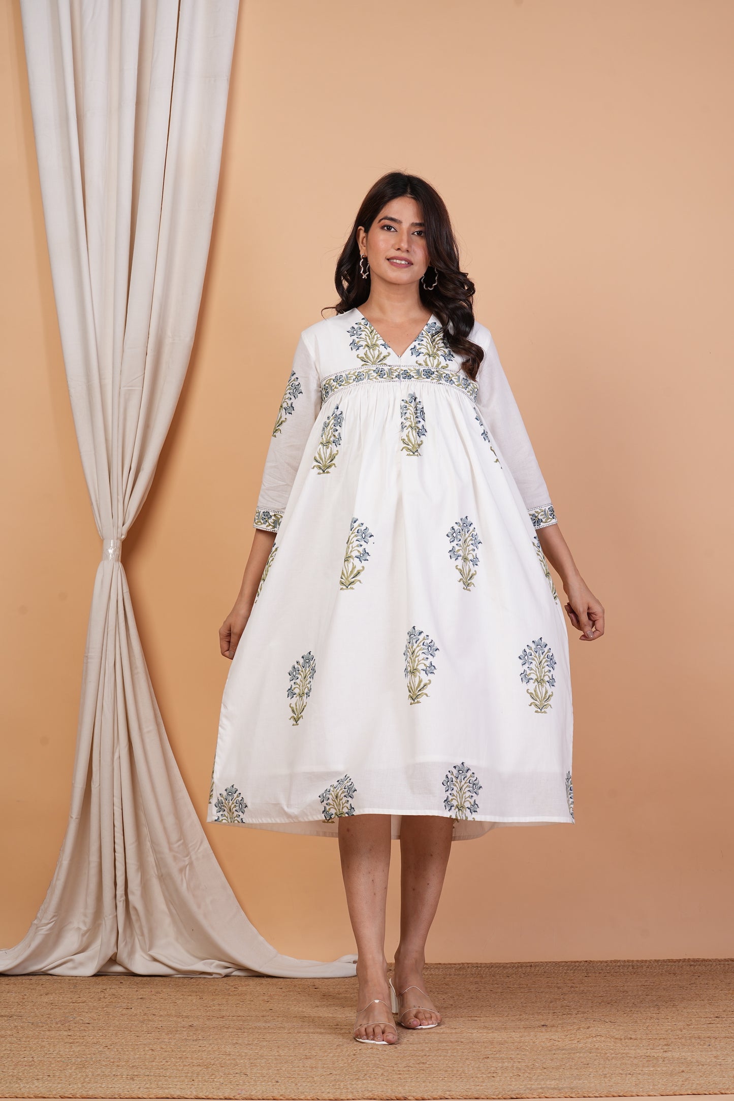 Karuna Nidhaan Handblock Cotton Feeding Dress for Pregnancy