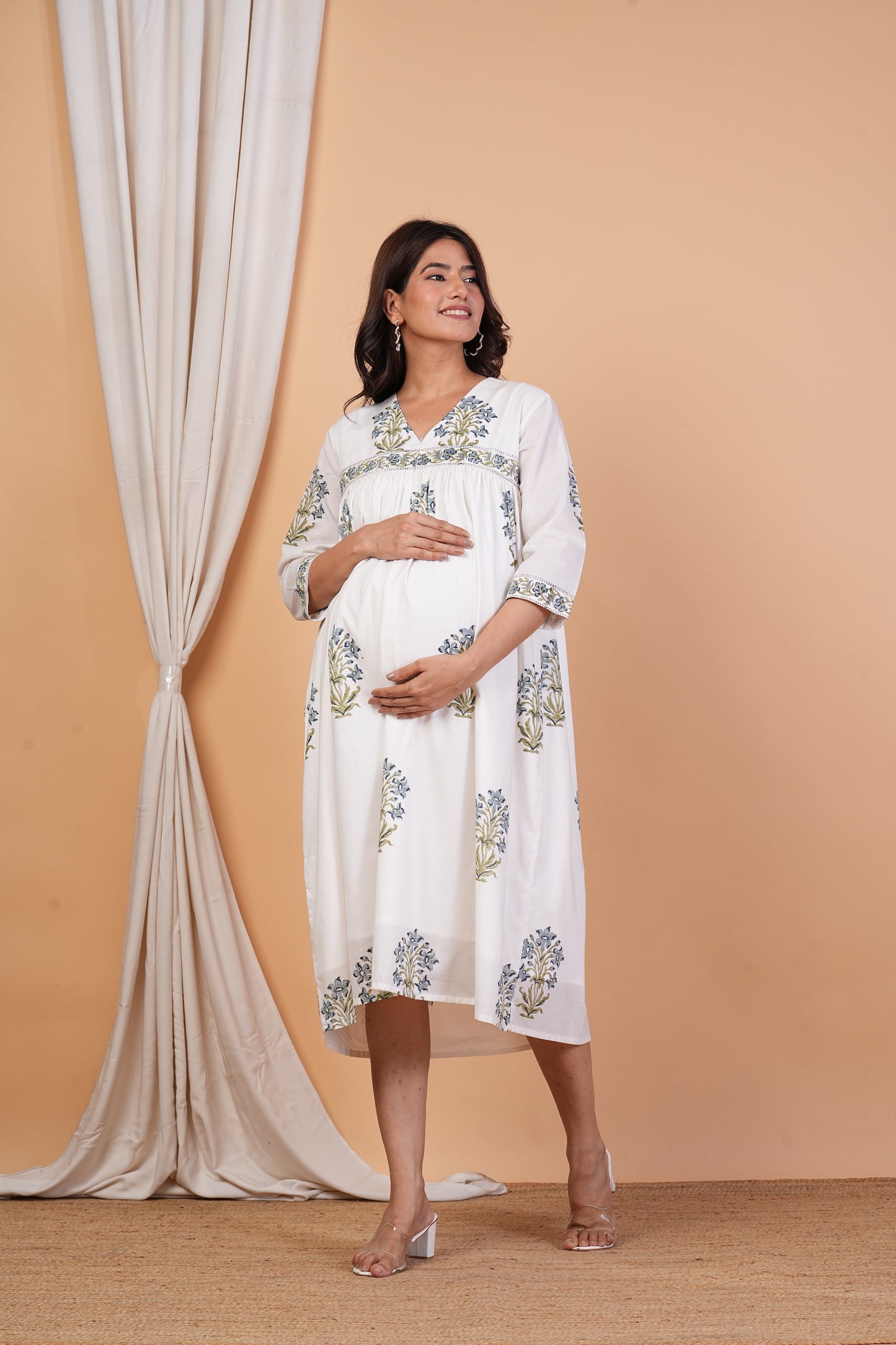 Karuna Nidhaan Handblock Cotton Feeding Dress for Pregnancy