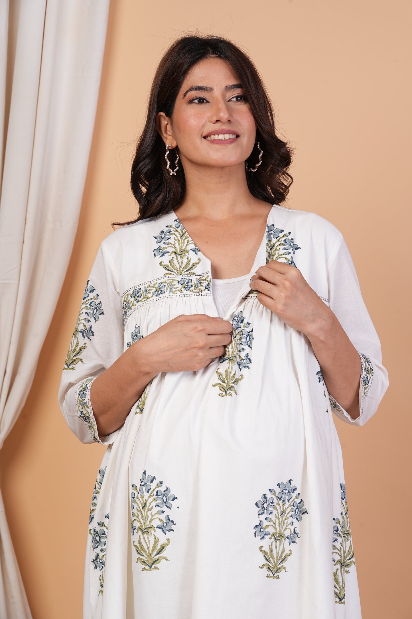 Karuna Nidhaan Handblock Cotton Feeding Dress for Pregnancy