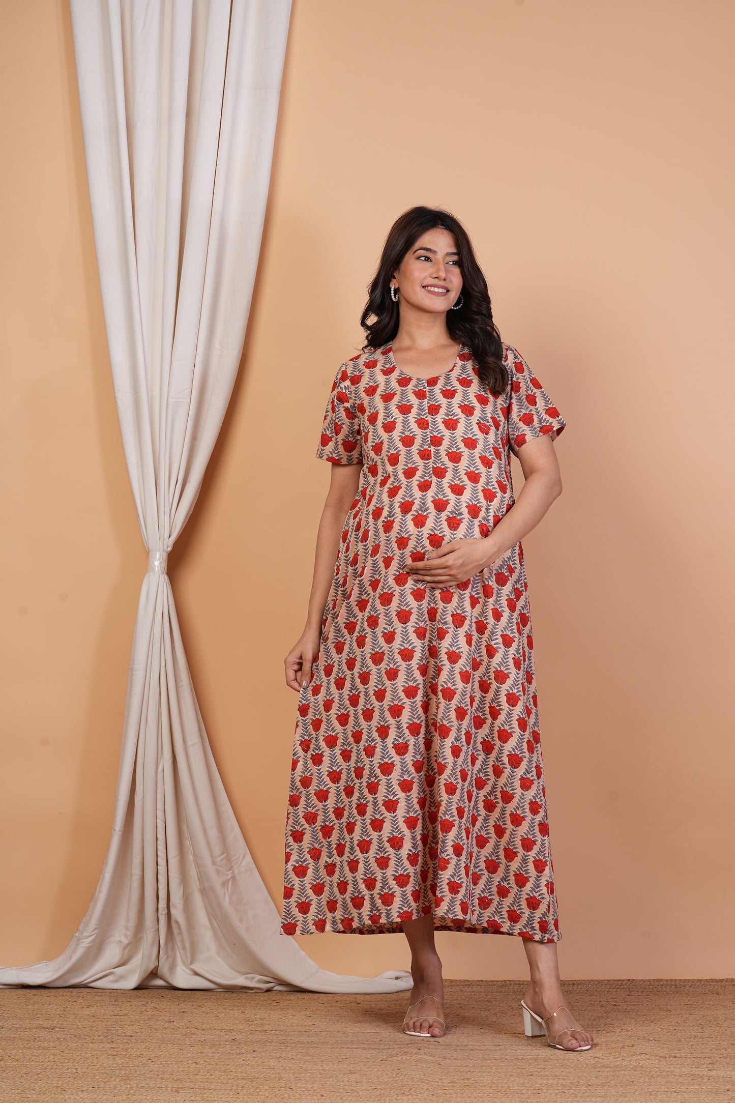 Raghu Raaya Handblock Cotton Nursing Nightie