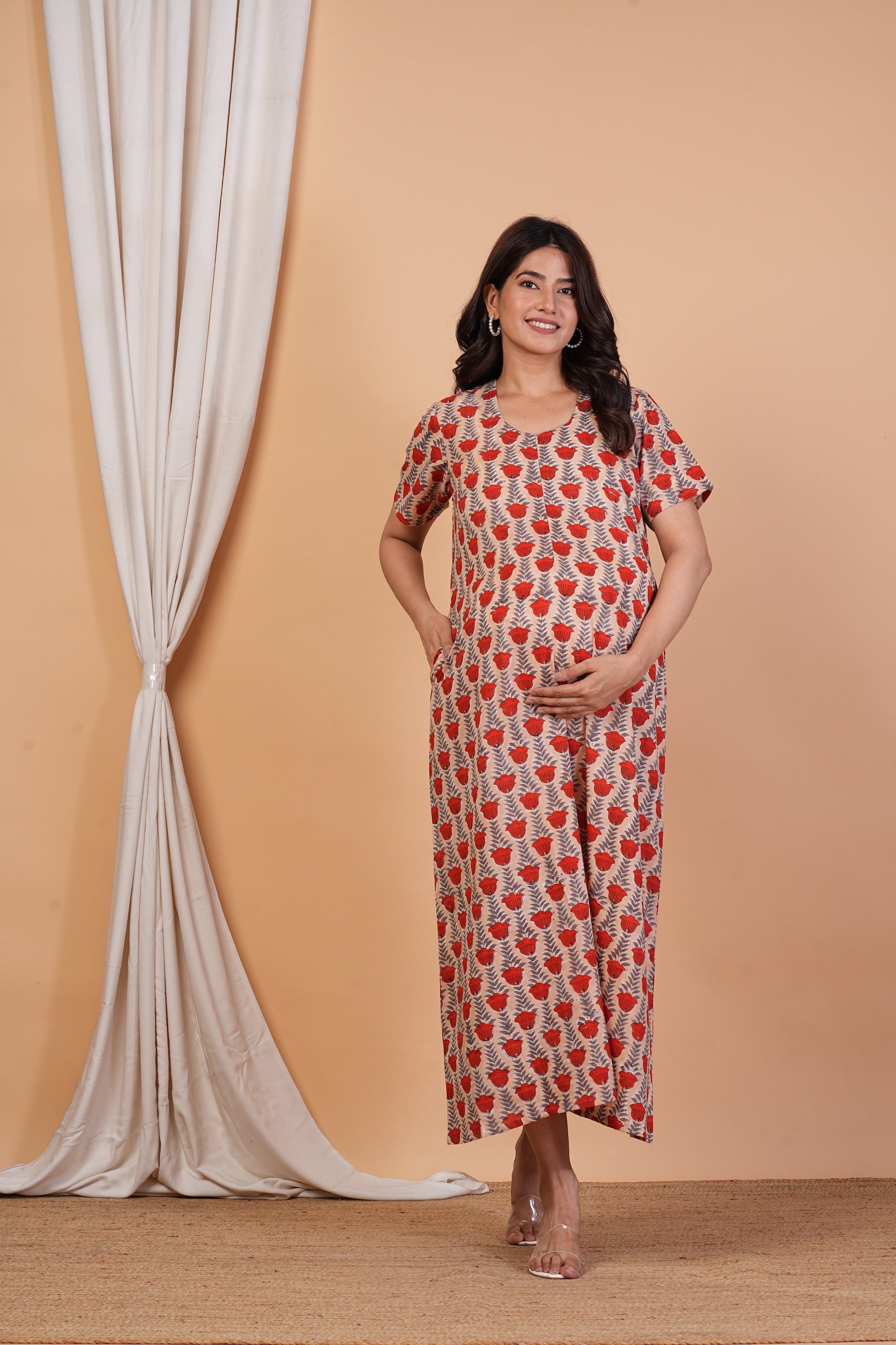 Raghu Raaya Handblock Cotton Nursing Nightie