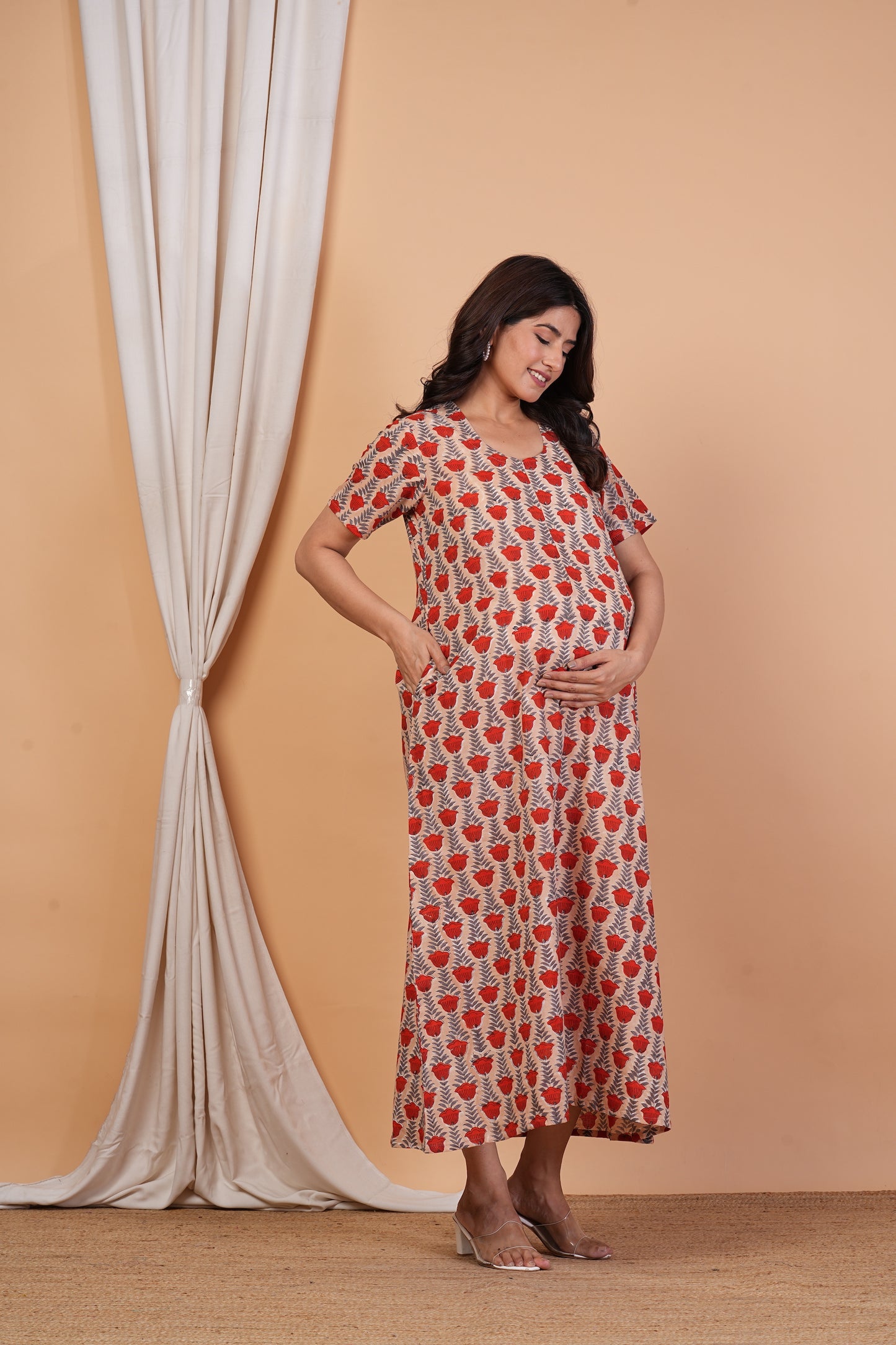 Raghu Raaya Handblock Cotton Nursing Nightie