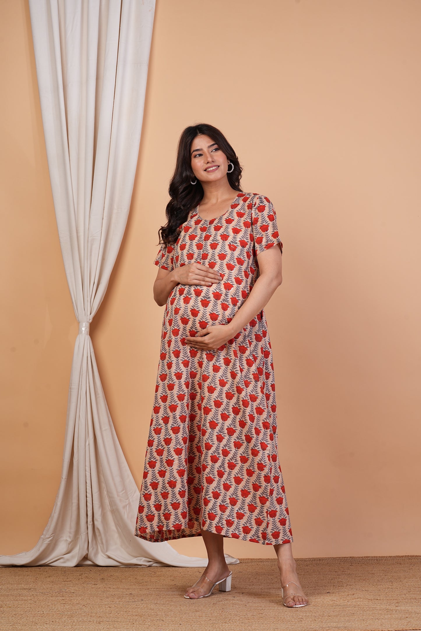 Raghu Raaya Handblock Cotton Nursing Nightie