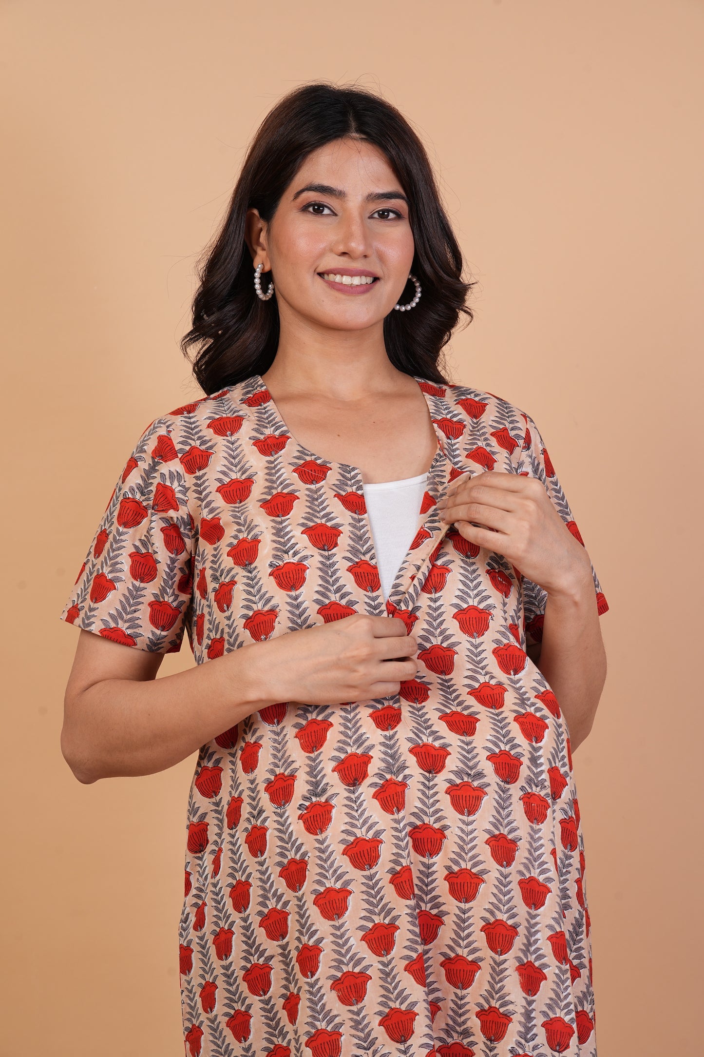 Raghu Raaya Handblock Cotton Nursing Nightie