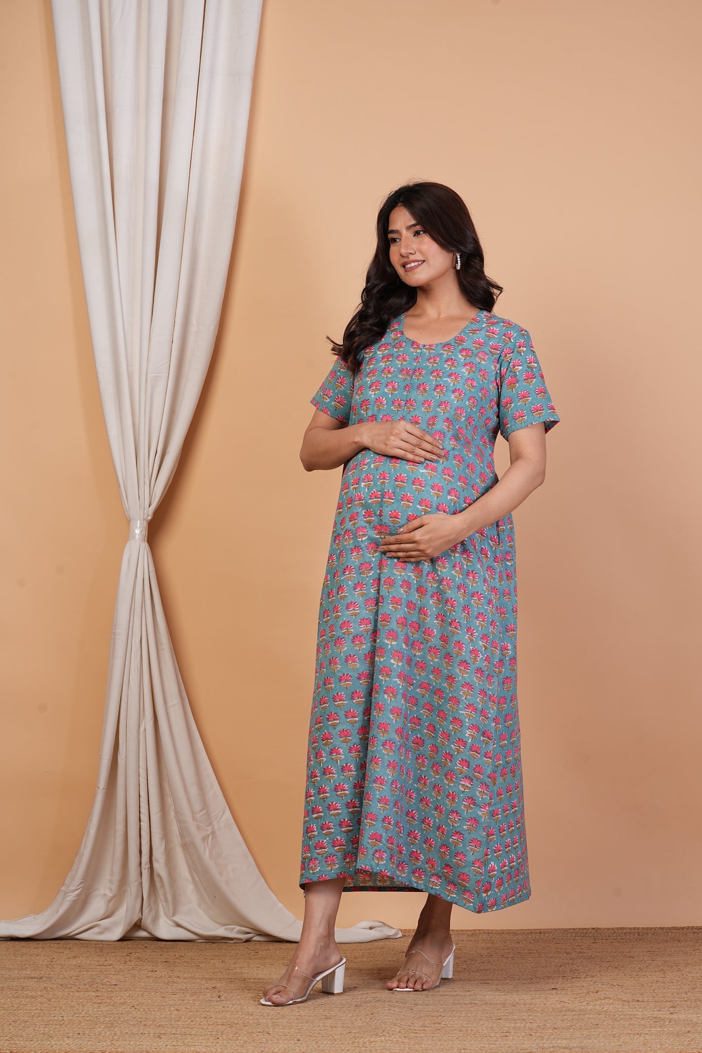 Nadiya Vihari Handblock Cotton Nursing Gown