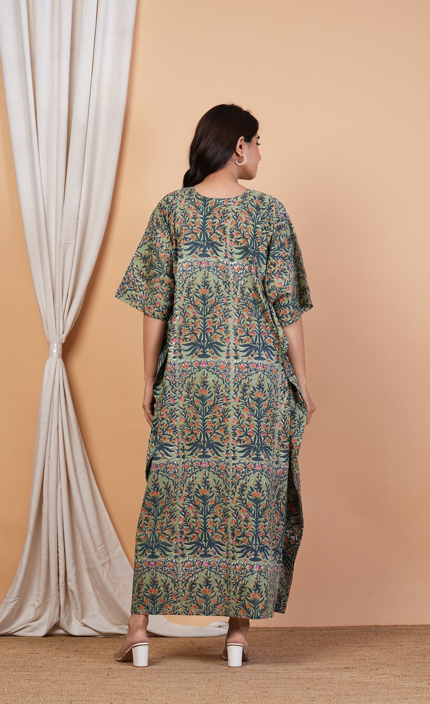 Leela Madhuri Handblock Cotton Nursing Kaftan Gown