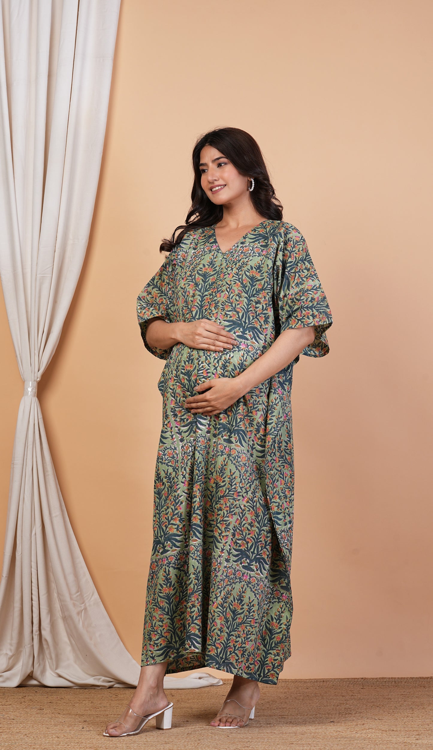 Leela Madhuri Handblock Cotton Nursing Kaftan Gown