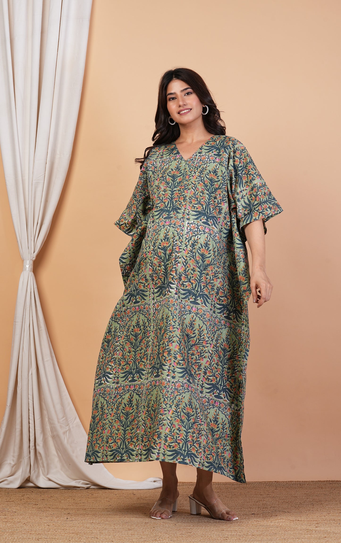 Leela Madhuri Handblock Cotton Nursing Kaftan Gown