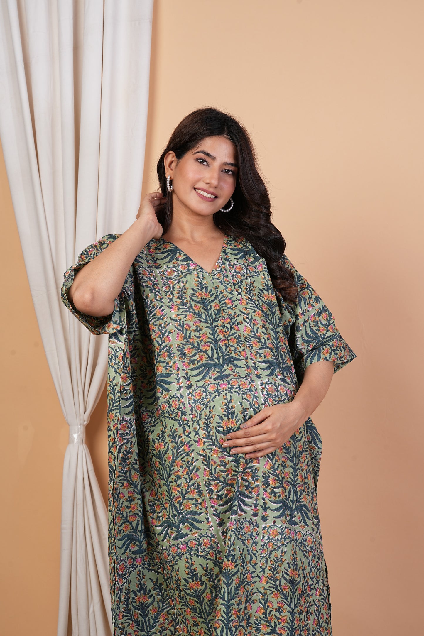 Leela Madhuri Handblock Cotton Nursing Kaftan Gown