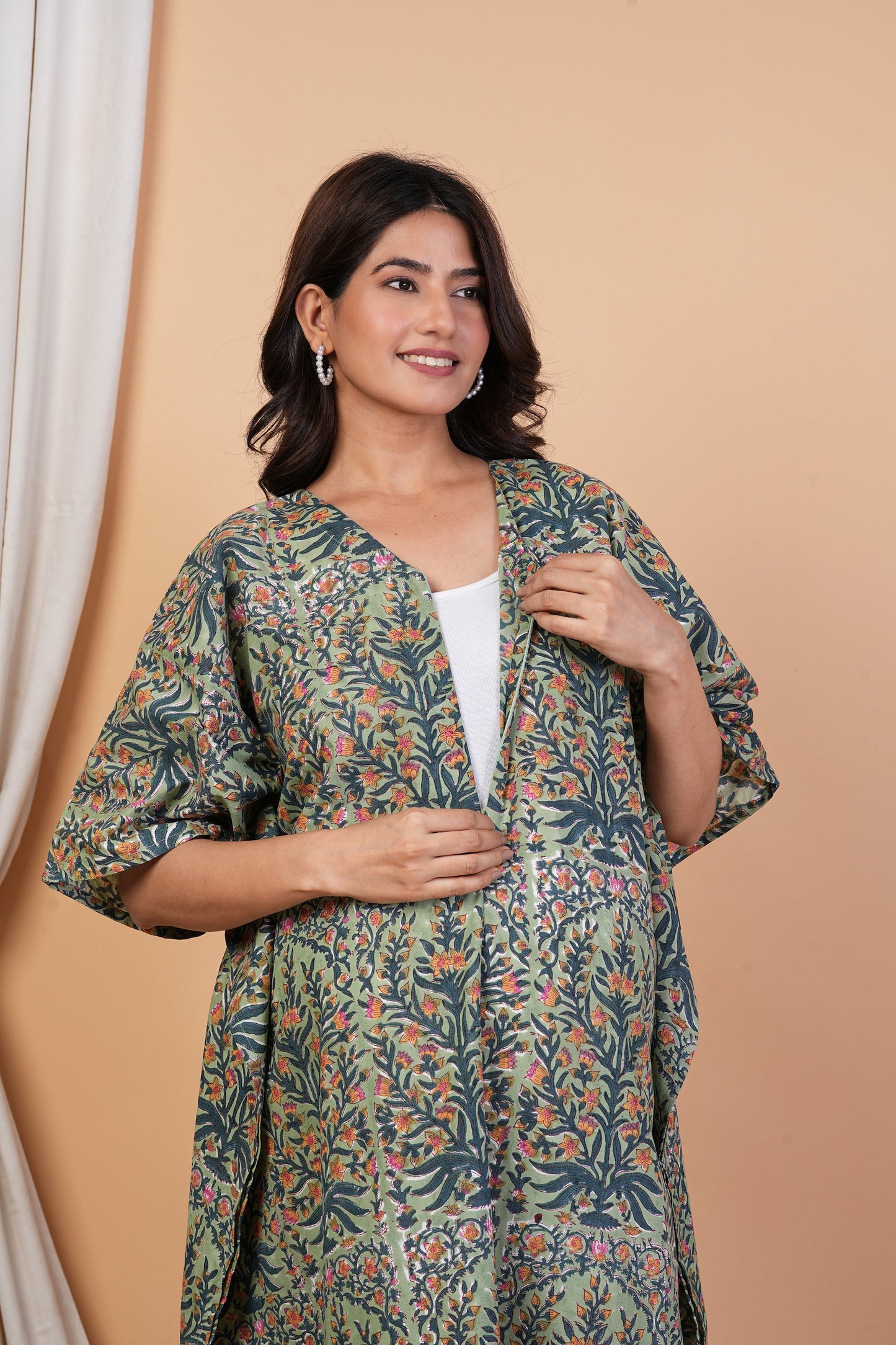 Leela Madhuri Handblock Cotton Nursing Kaftan Gown