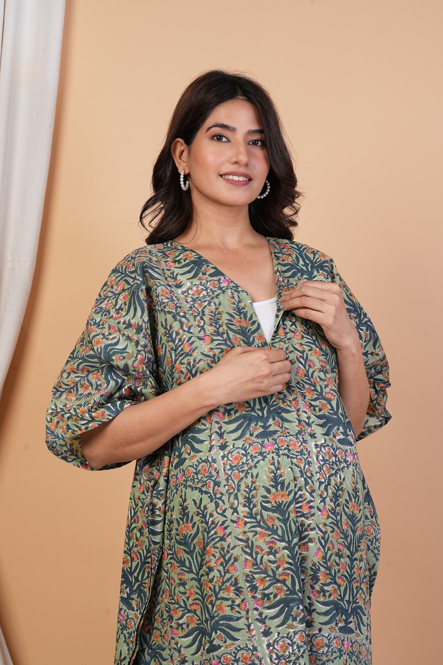 Leela Madhuri Handblock Cotton Nursing Kaftan Gown