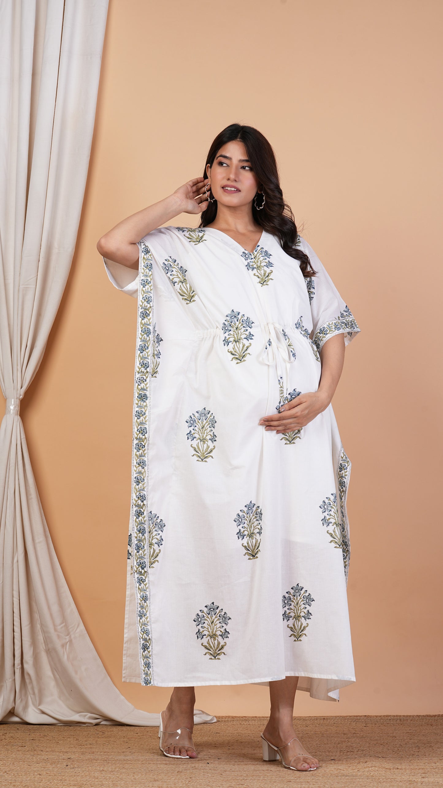 Karuna Nidhan Handblock Cotton Maternity Nursing Kaftan