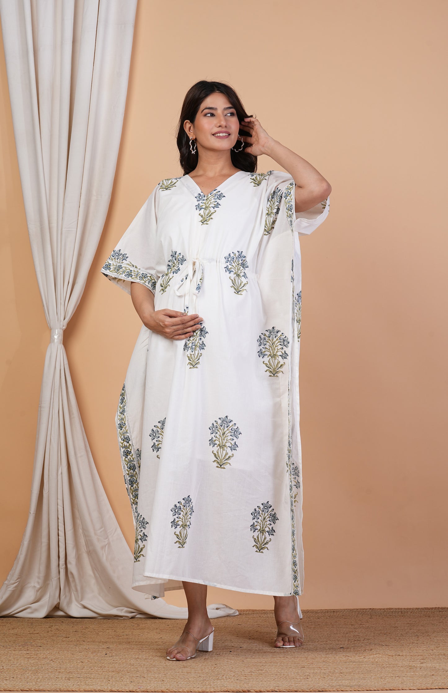 Karuna Nidhan Handblock Cotton Maternity Nursing Kaftan