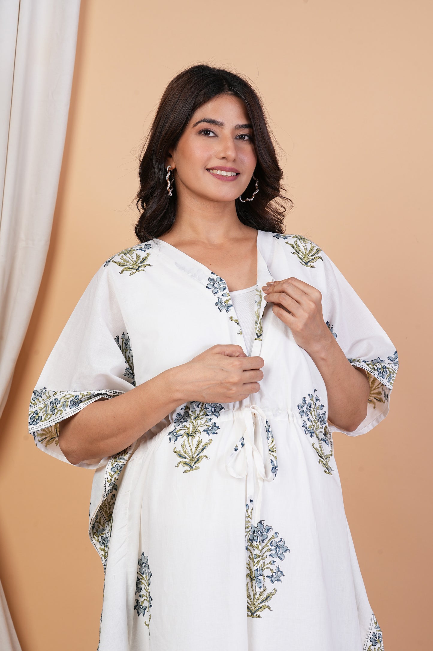 Karuna Nidhan Handblock Cotton Maternity Nursing Kaftan