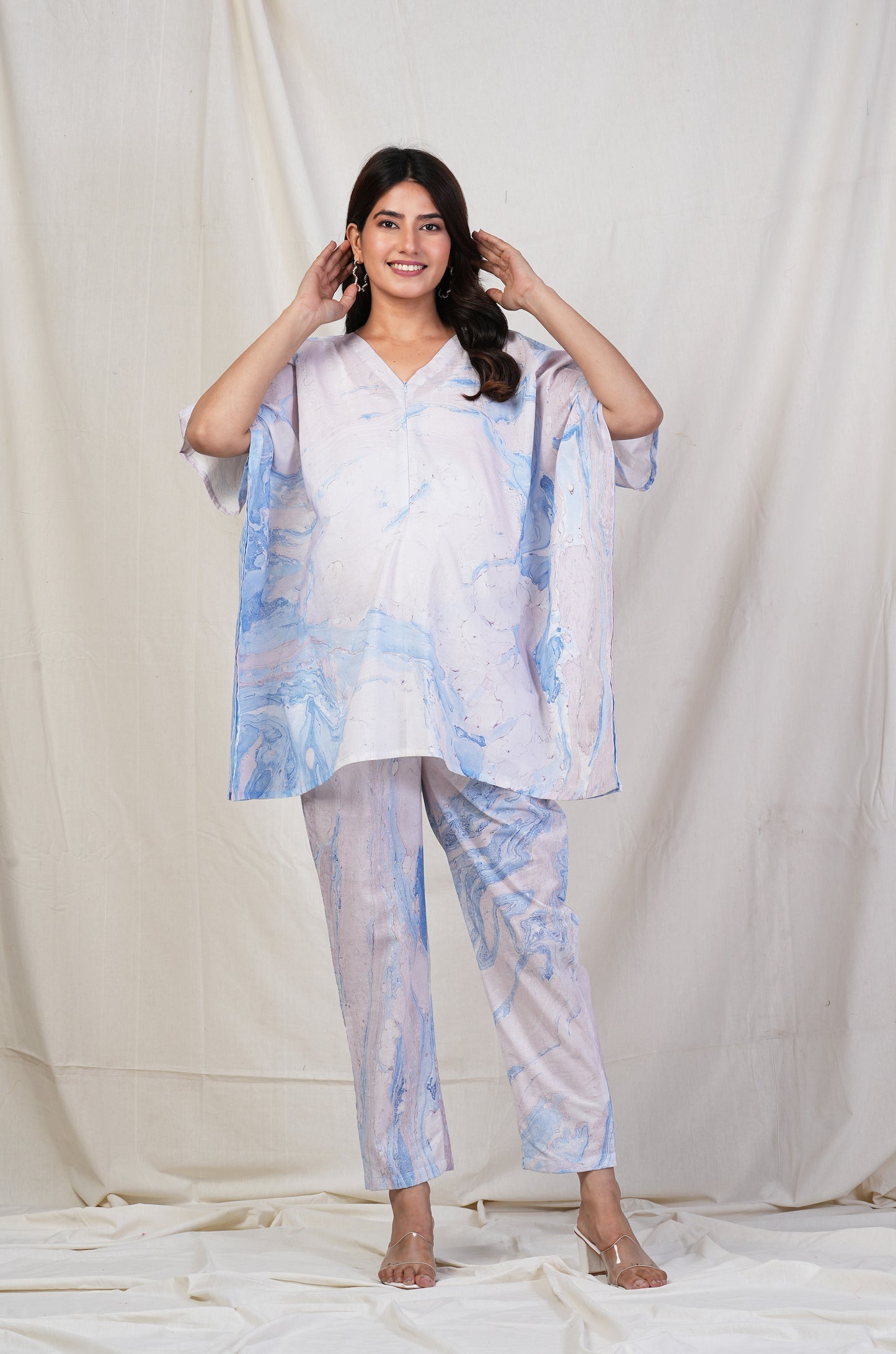 Prtha Marble Print Nursing Kaftan Top & Pant Set