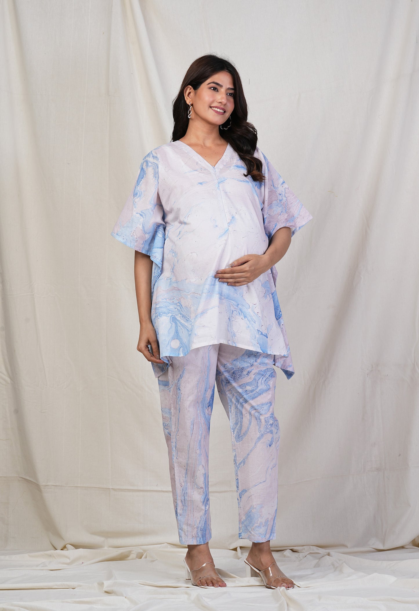 Prtha Marble Print Nursing Kaftan Top & Pant Set