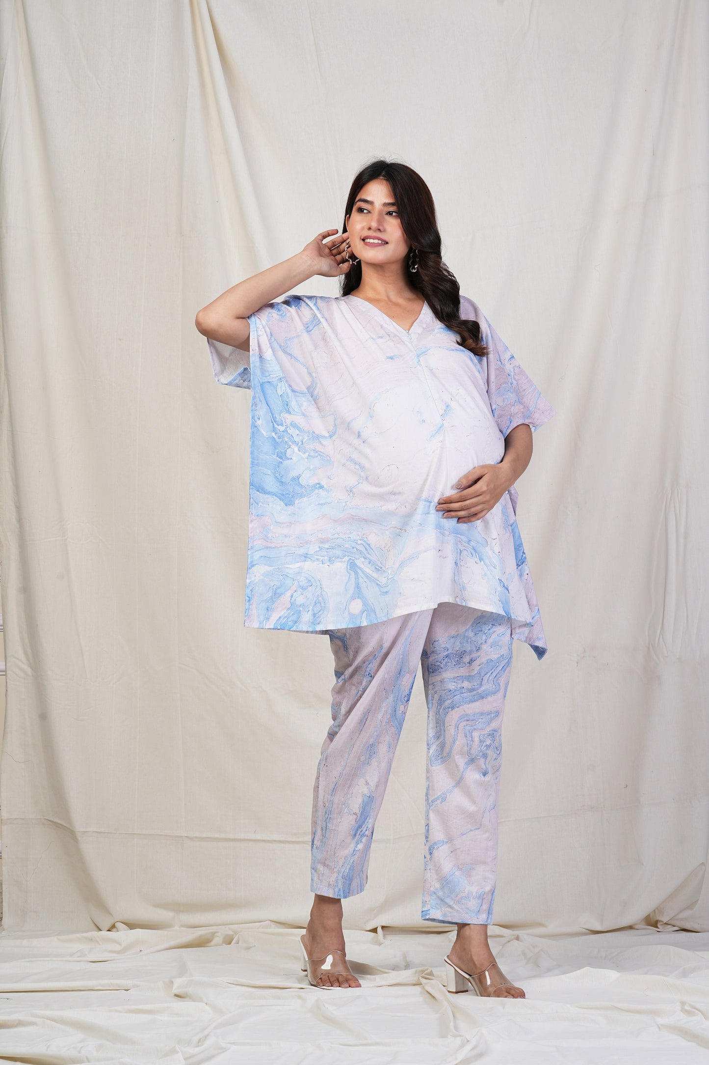 Prtha Marble Print Nursing Kaftan Top & Pant Set