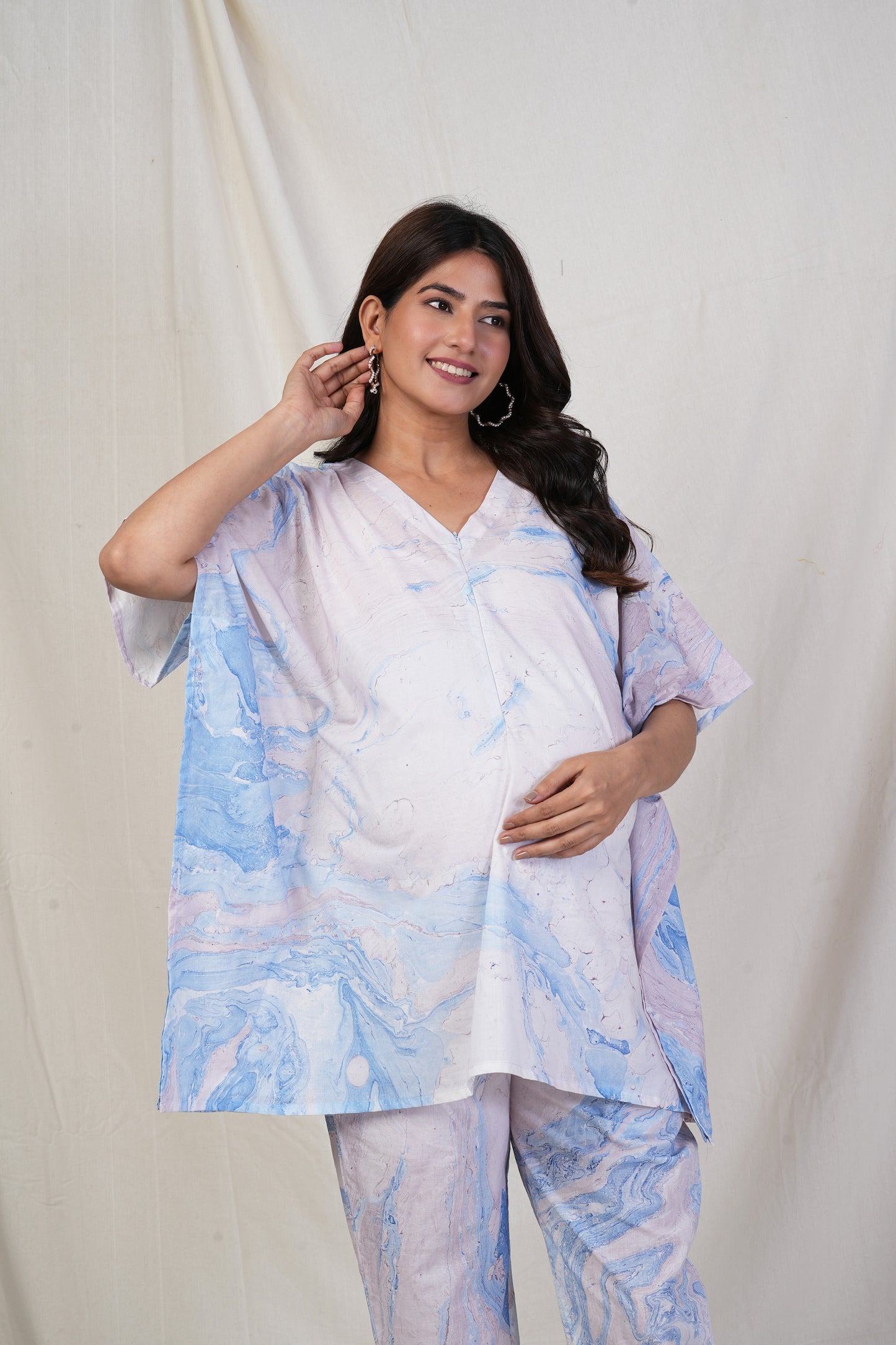 Prtha Marble Print Nursing Kaftan Top & Pant Set