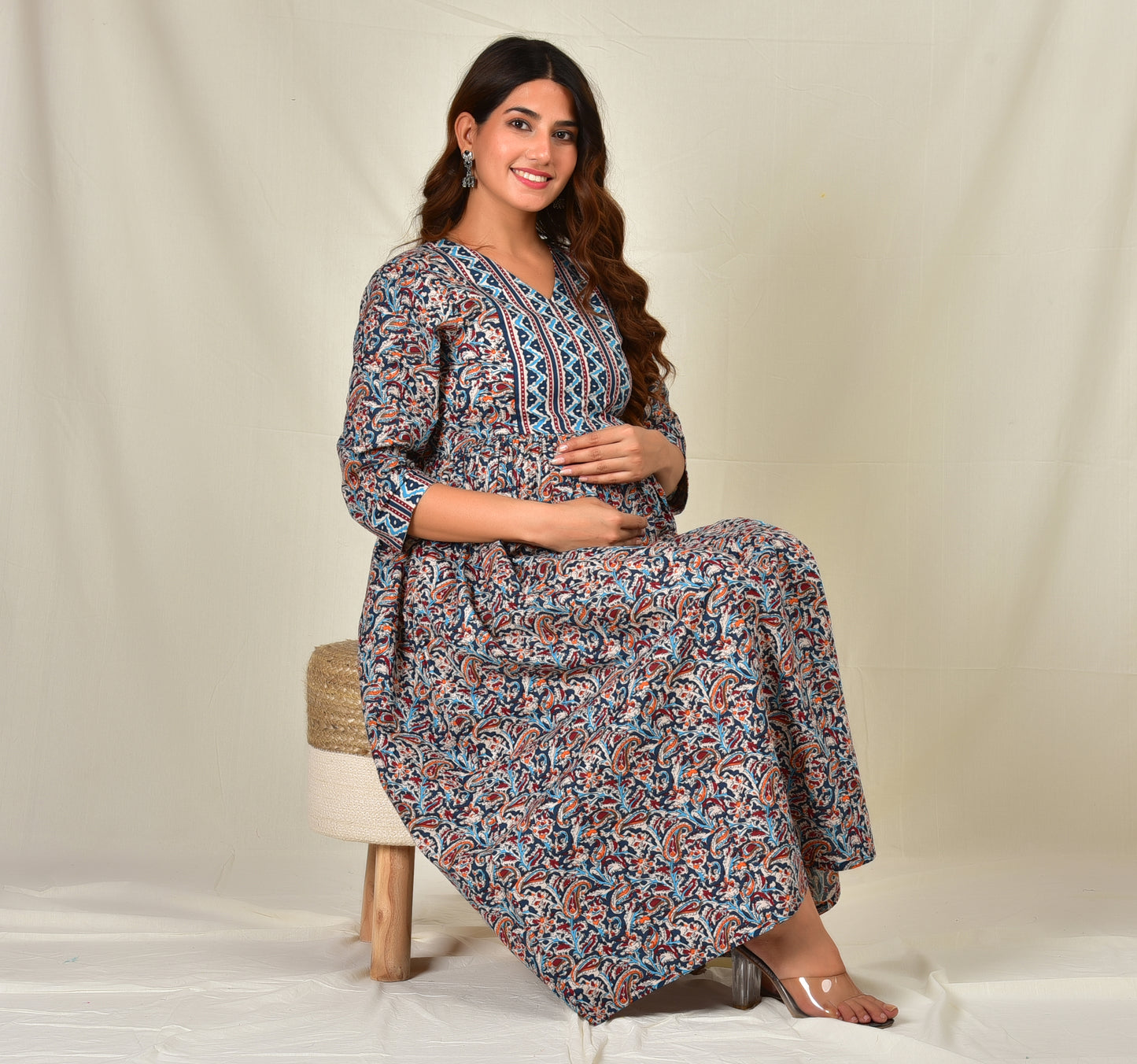 Madhav Cotton Centre Zip Nursing Kurti XL