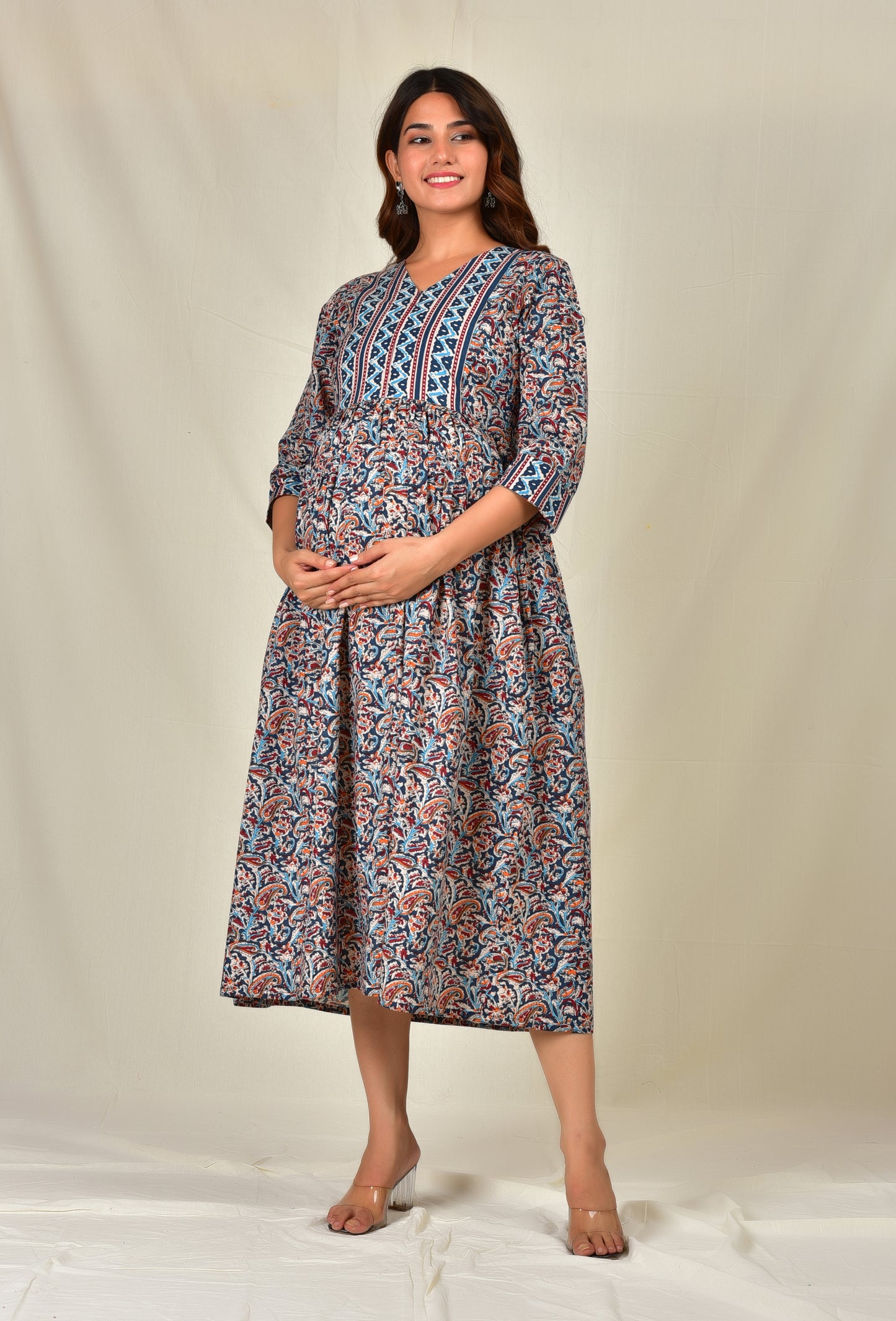Madhav Cotton Centre Zip Nursing Kurti XL