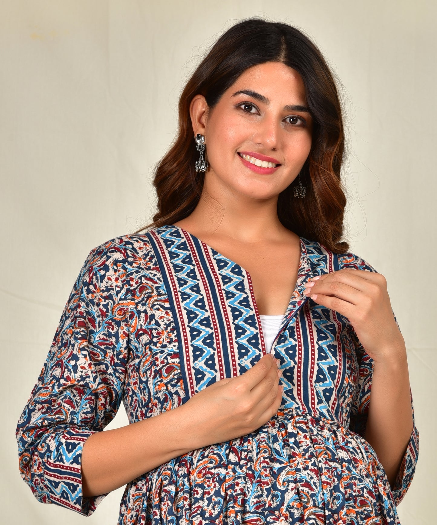Madhav Cotton Centre Zip Nursing Kurti XL