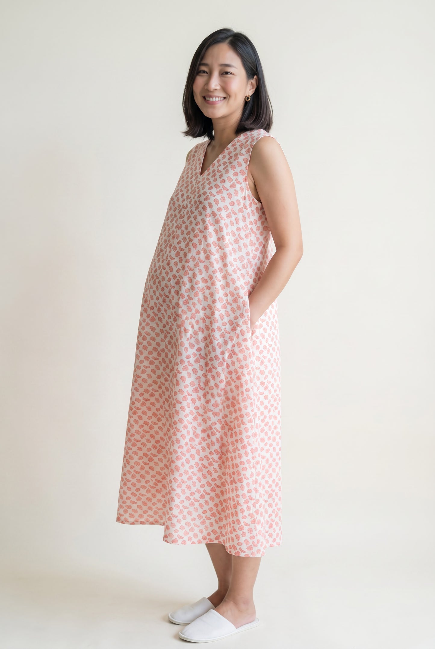 Orange Elephant Cotton Nursing Umbrella Maxi Dress