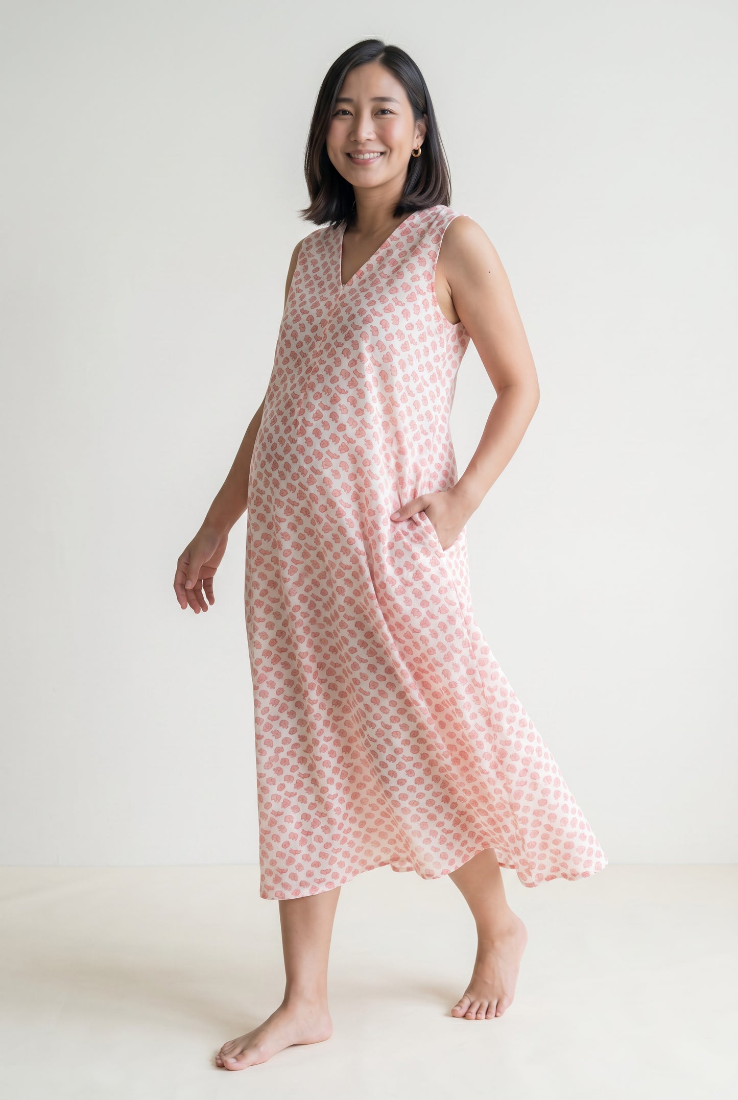Orange Elephant Cotton Nursing Umbrella Maxi Dress
