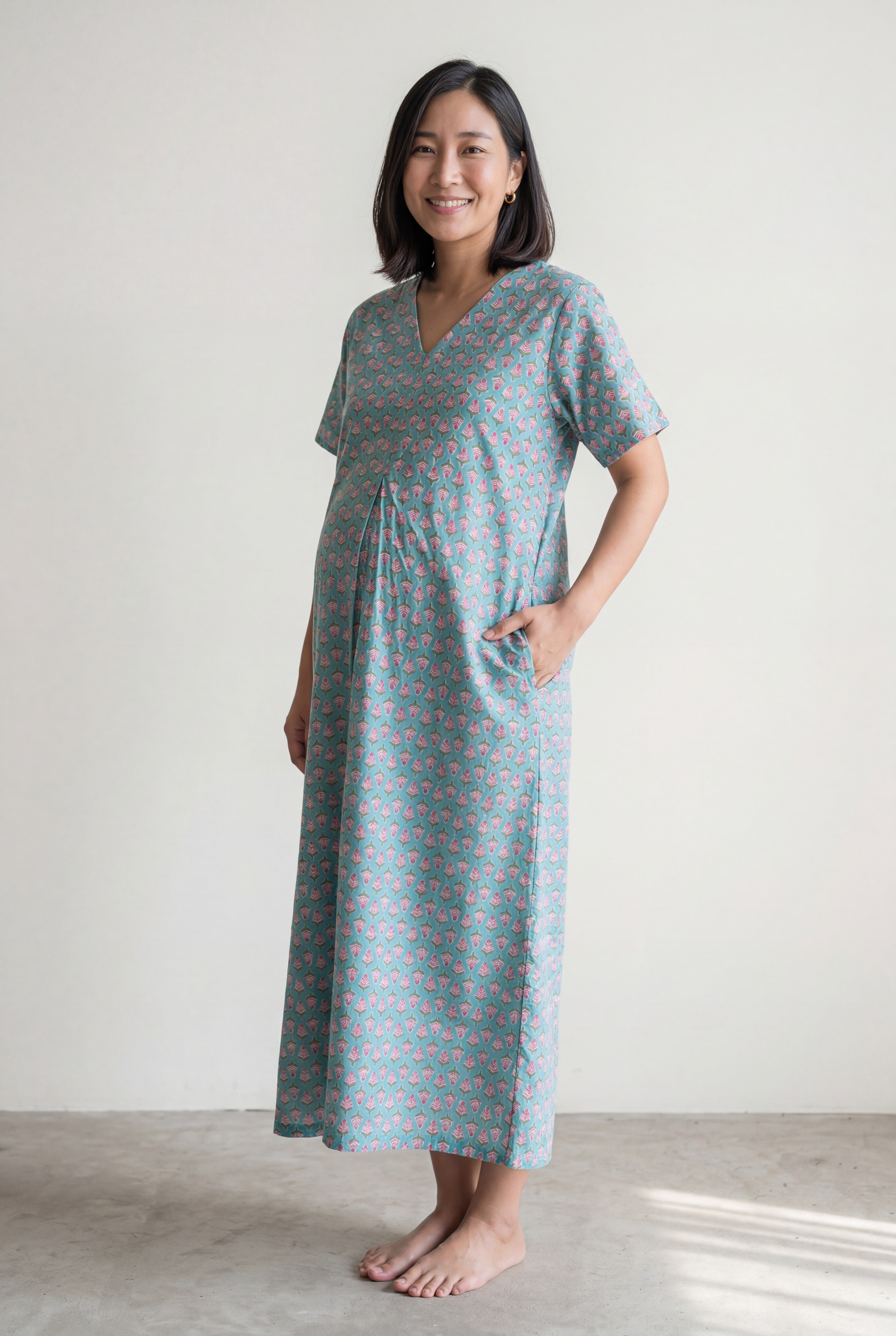 Veda Handblock Cotton Nursing Gown