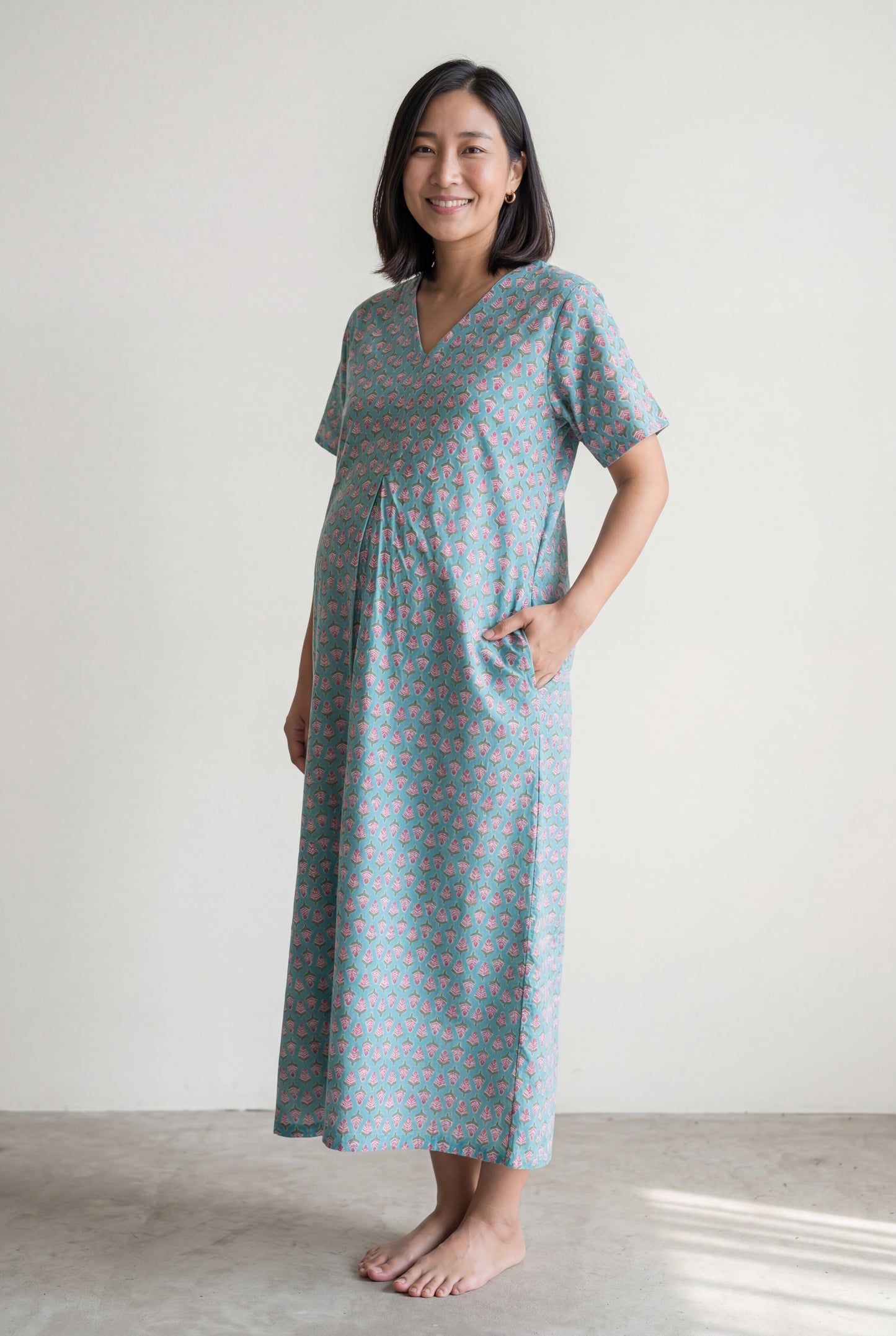 Veda Handblock Cotton Nursing Gown