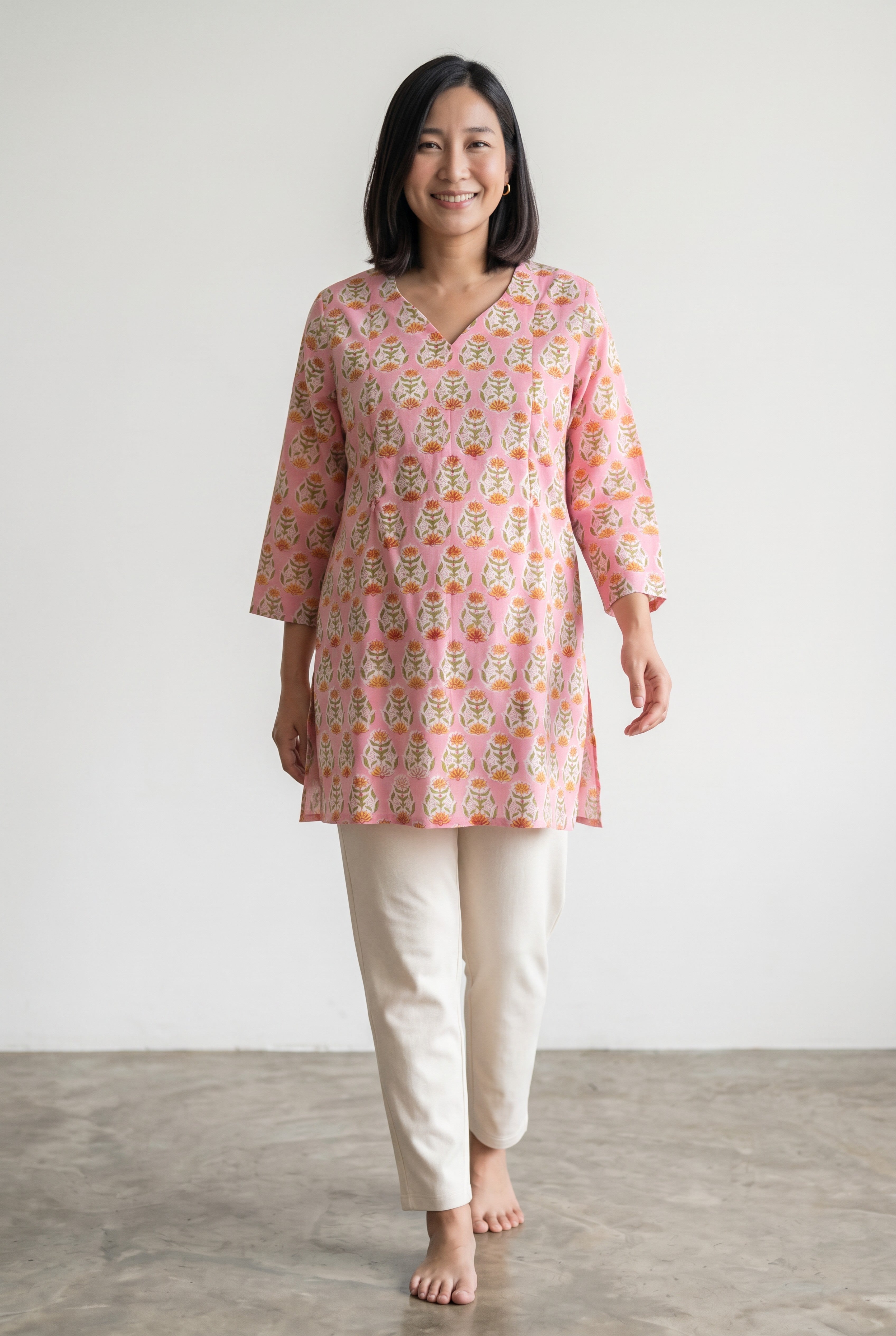 Vraj Devike Handblock Cotton Nursing Top with Twin Zip