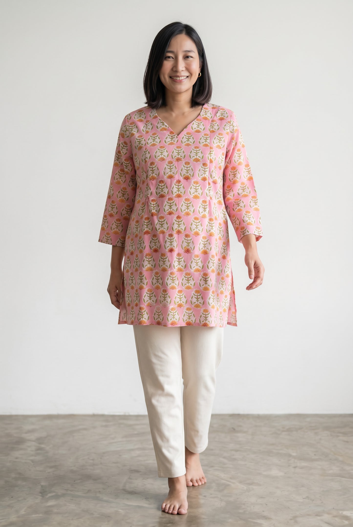 Vraj Devike Handblock Cotton Nursing Top with Twin Zip