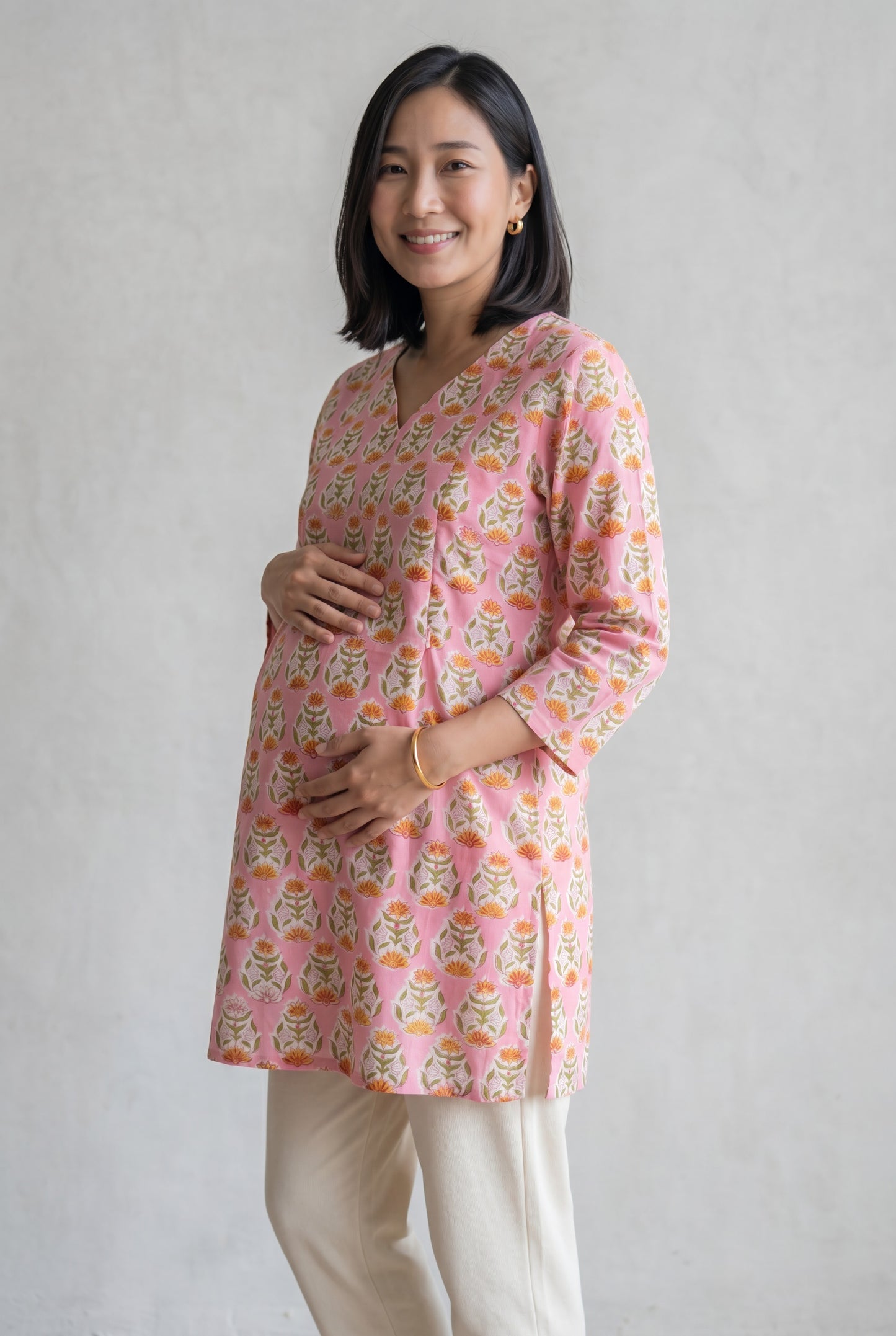 Vraj Devike Handblock Cotton Nursing Top with Twin Zip