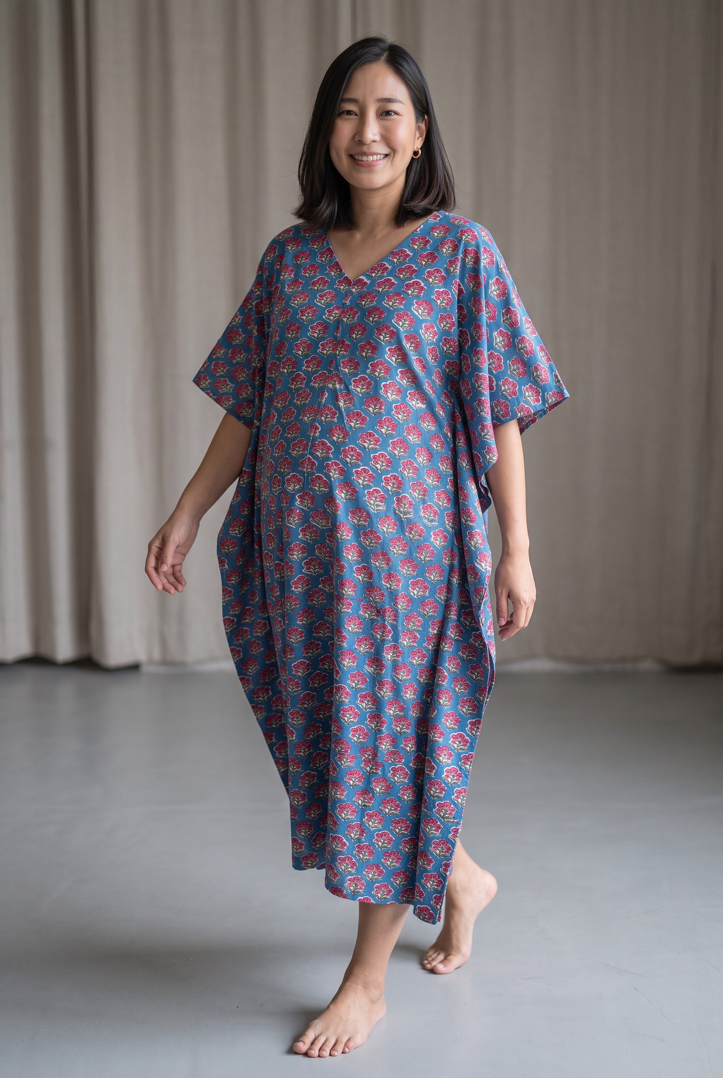 Saumya Handblock Cotton Nursing Kaftan Gown