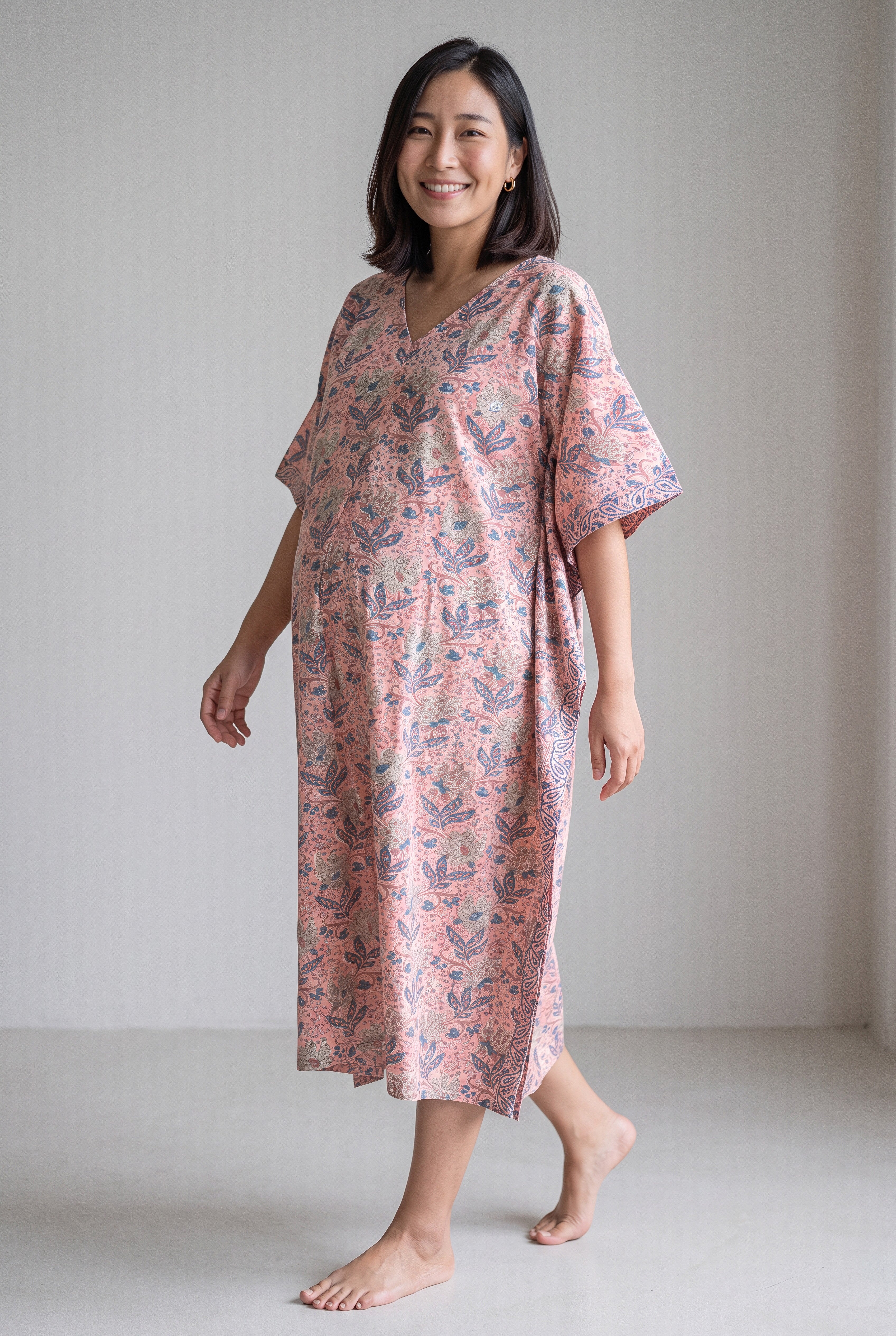 Radhya Handblock Cotton Nursing Kaftan Gown