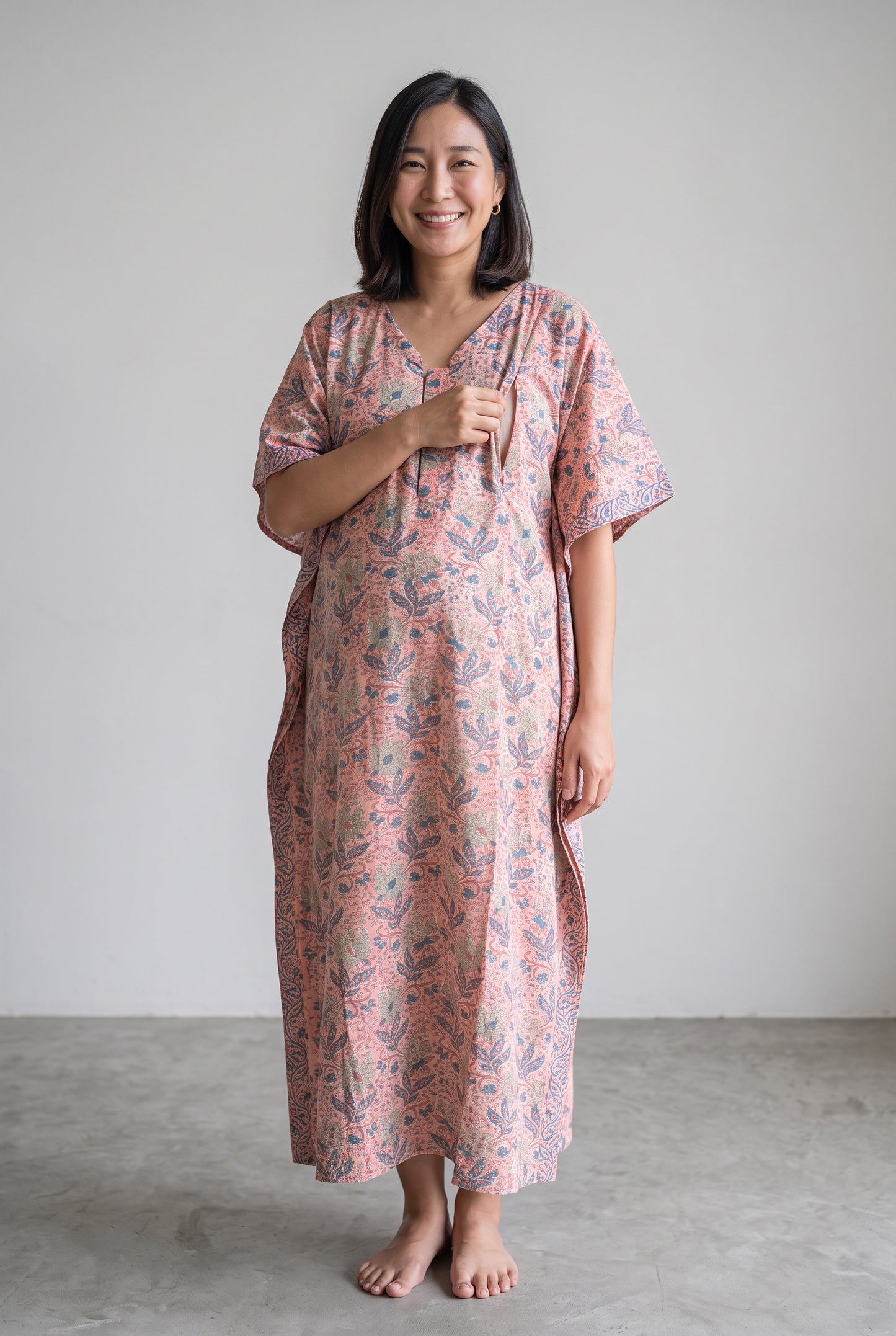 Radhya Handblock Cotton Nursing Kaftan Gown