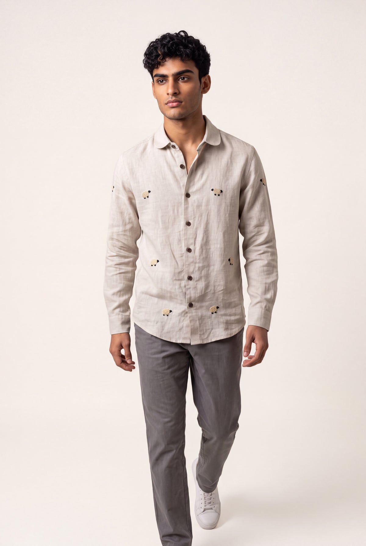 Sheep Hand Embroidery Cotton Shirt