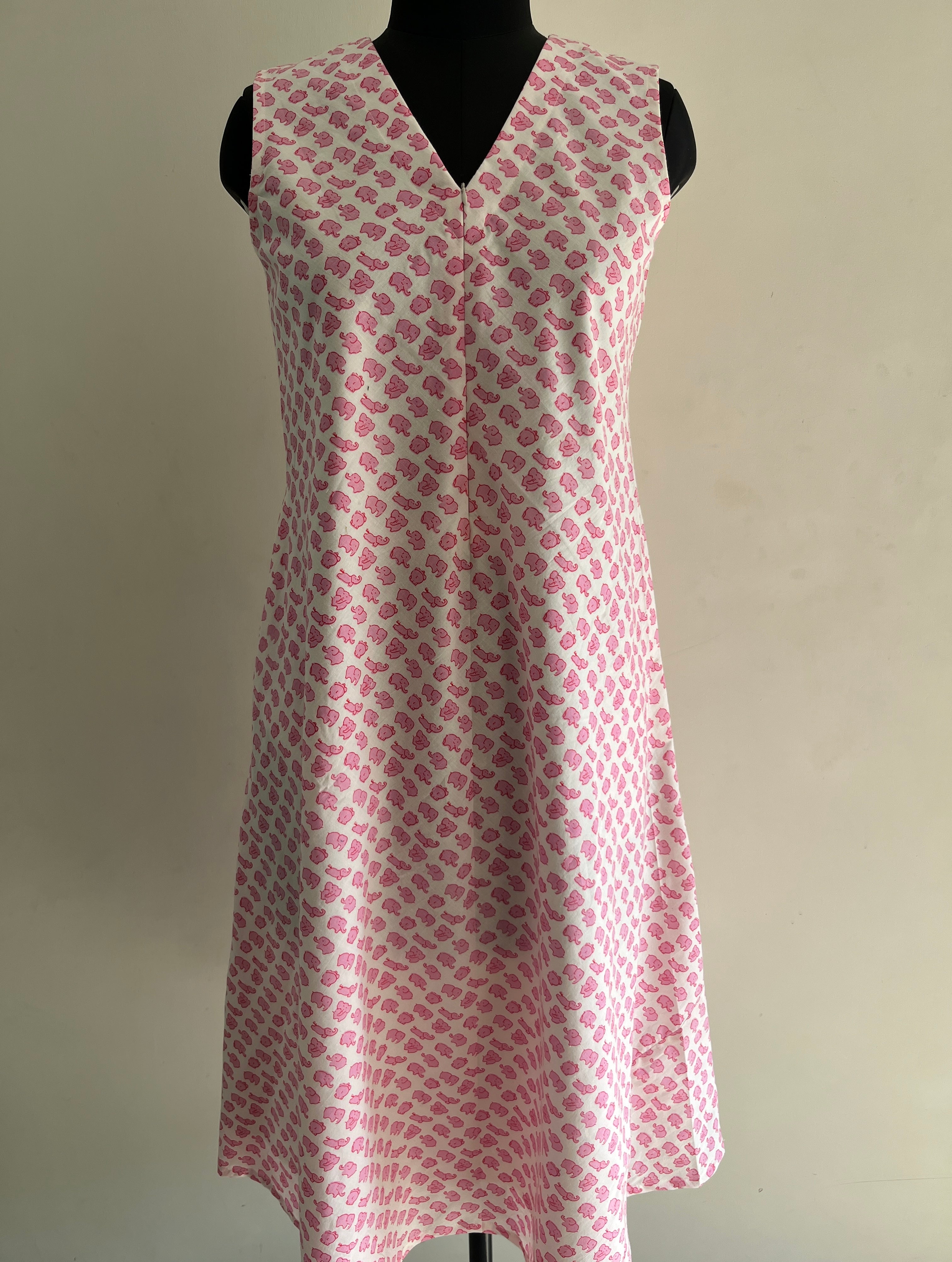 Pink Elephant Cotton Nursing Umbrella Maxi Dress