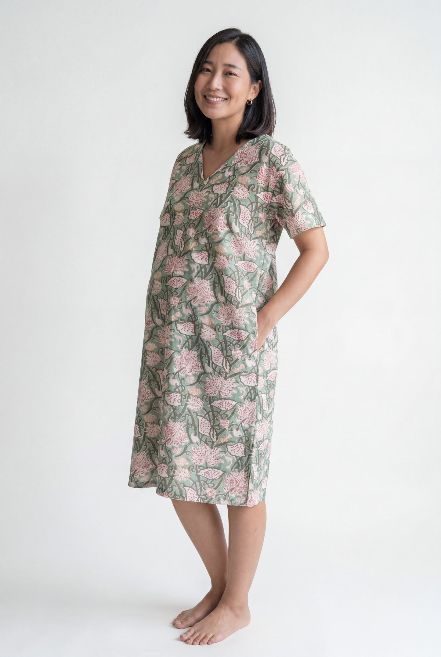 Kadamb Handblock Cotton Nursing Gown