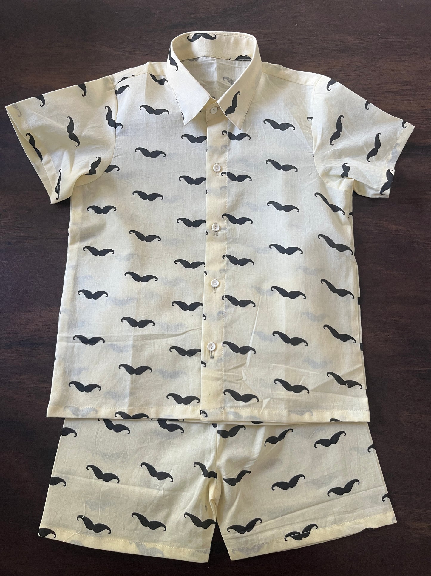 Moustache Cotton Shirt-Shorts Set