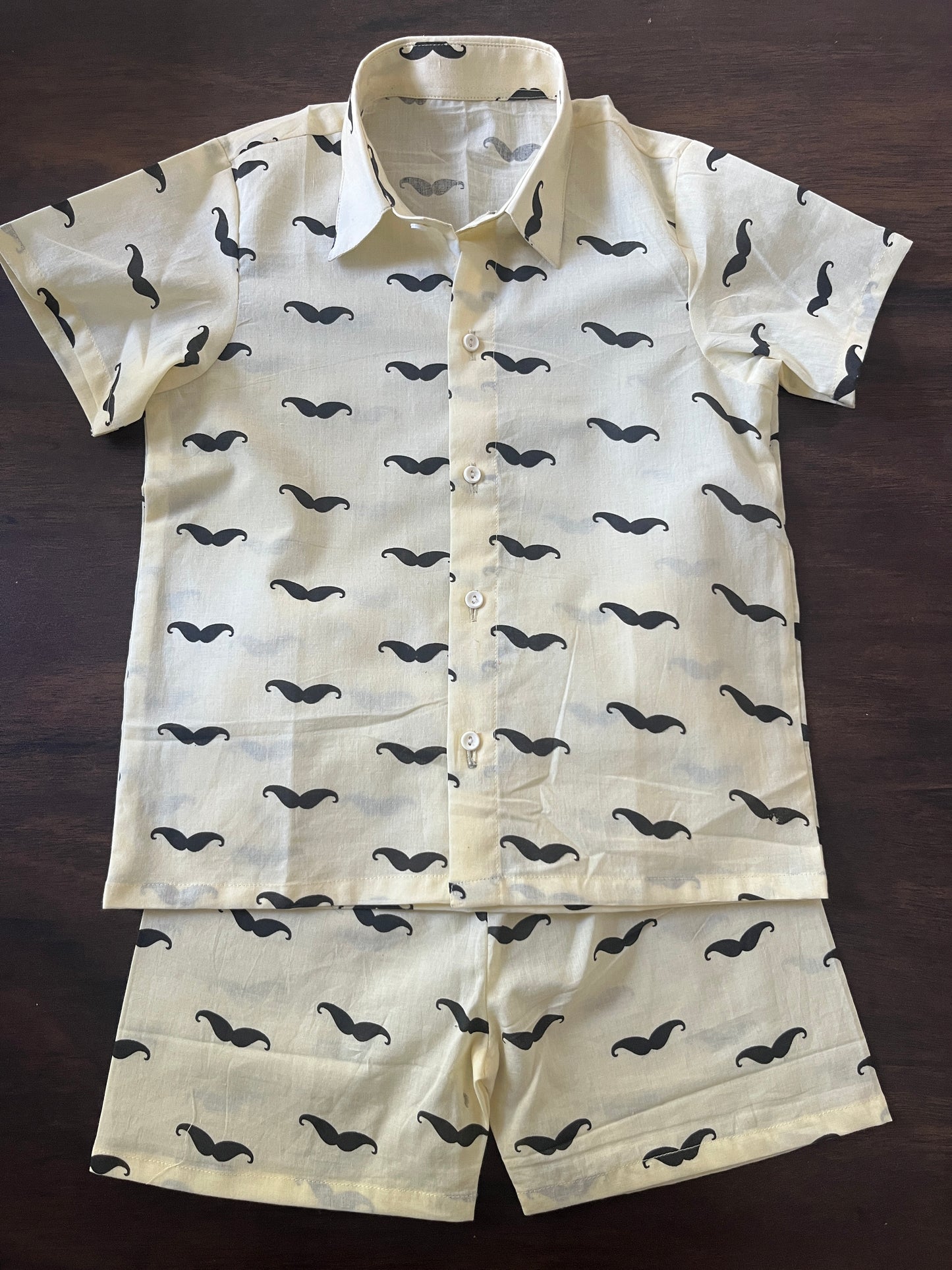 Moustache Cotton Shirt-Shorts Set