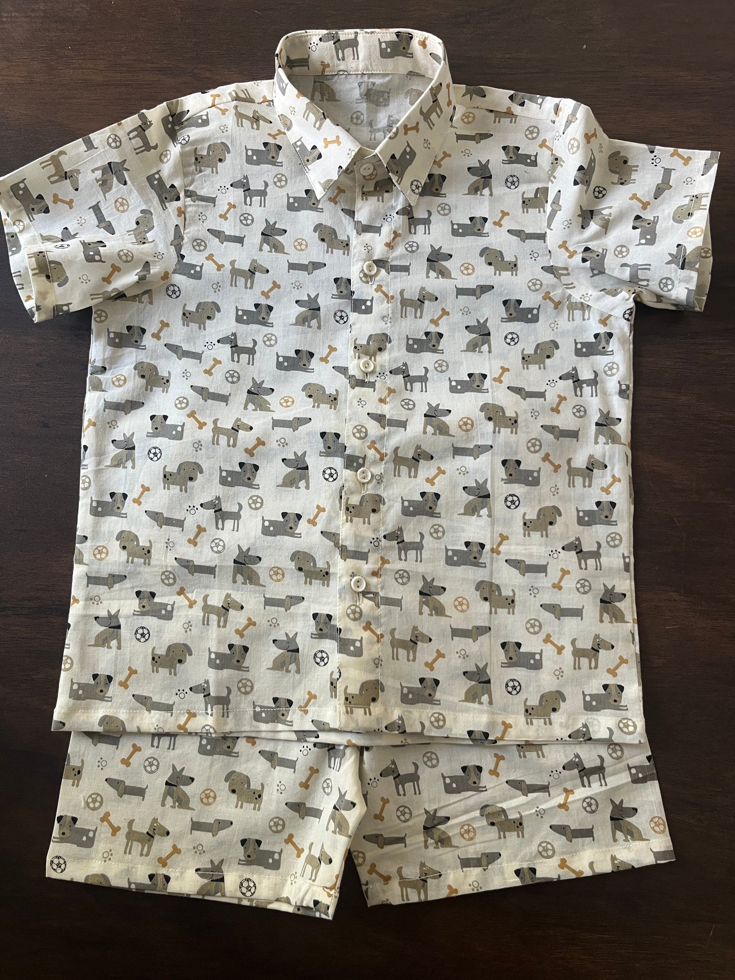 Puppy Cotton Shirt-Shorts Set