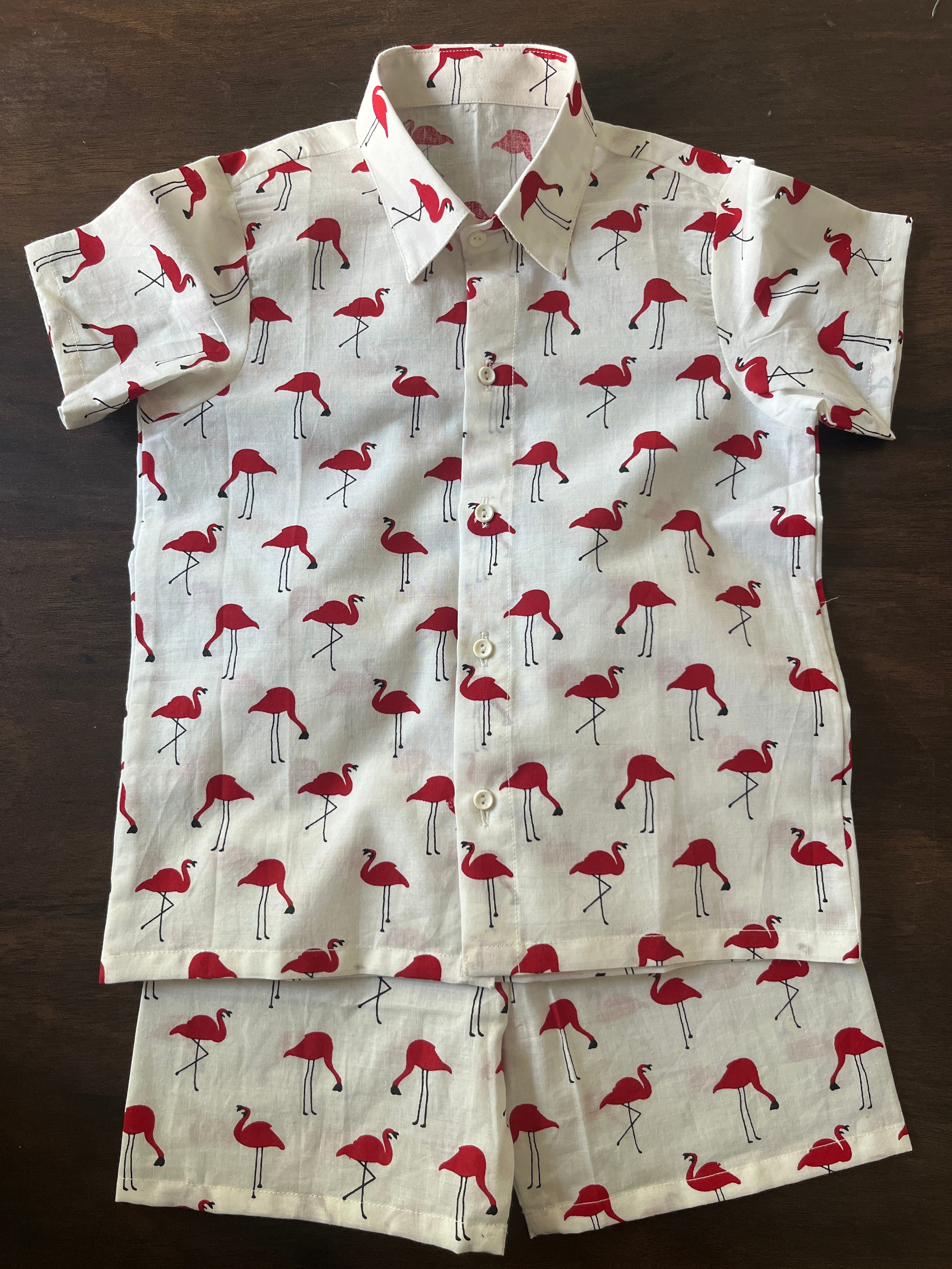 Flamingo Cotton Shirt-Shorts Set