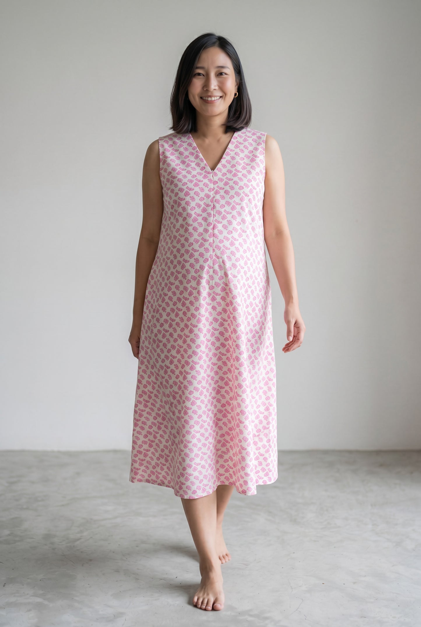 Pink Elephant Cotton Nursing Umbrella Maxi Dress