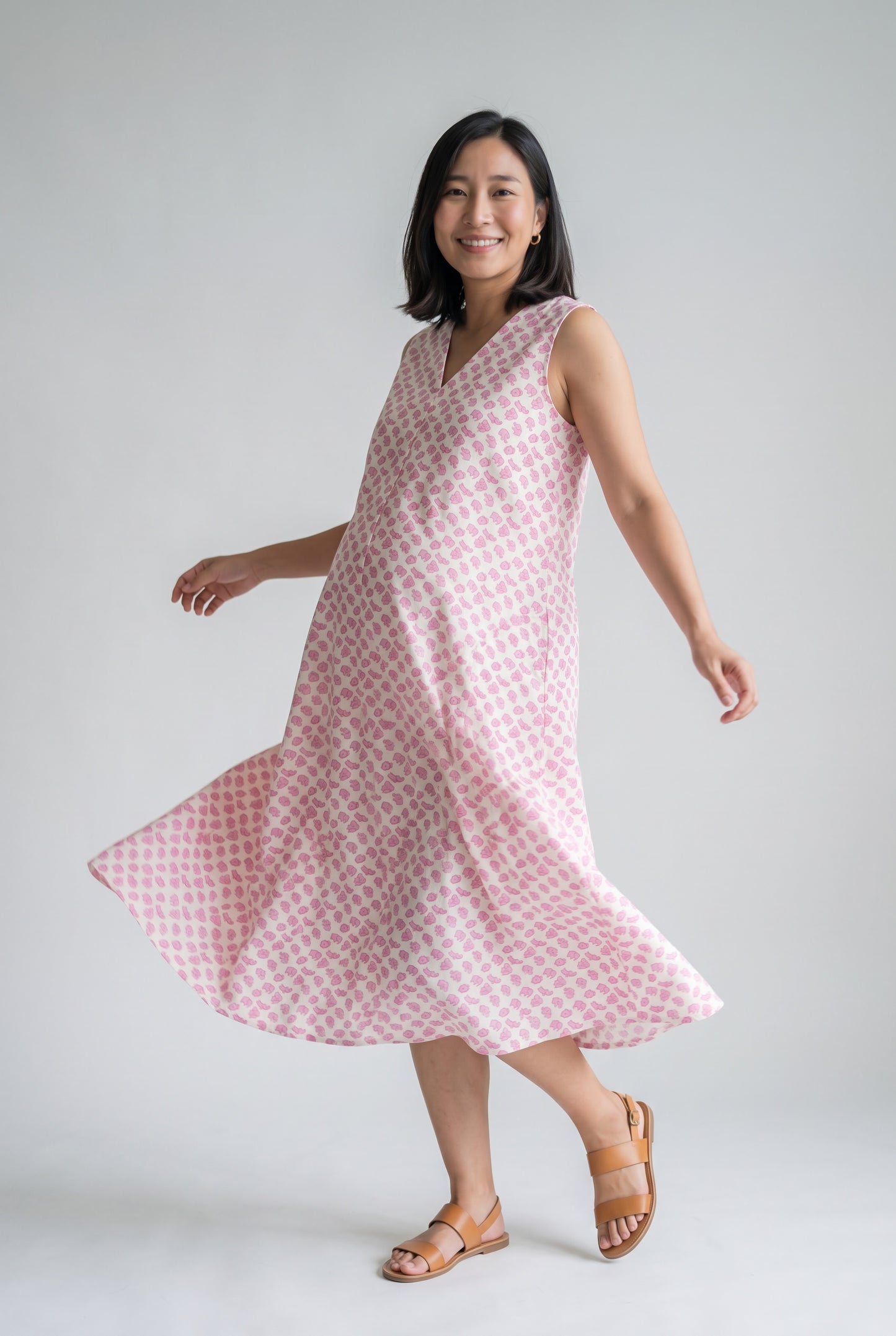 Pink Elephant Cotton Nursing Umbrella Maxi Dress