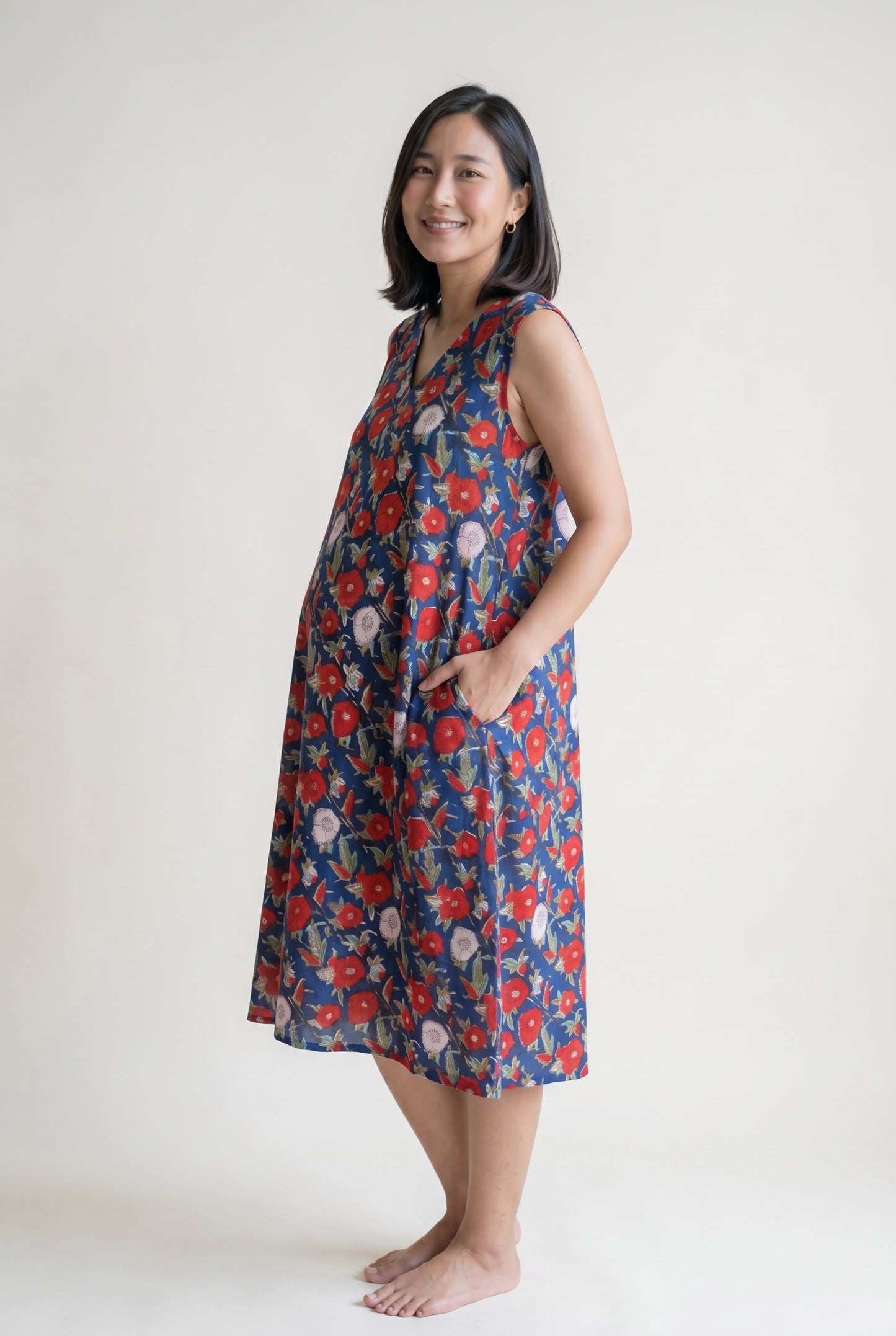 Radhika Raman Handblock Cotton Nursing Umbrella Maxi Dress