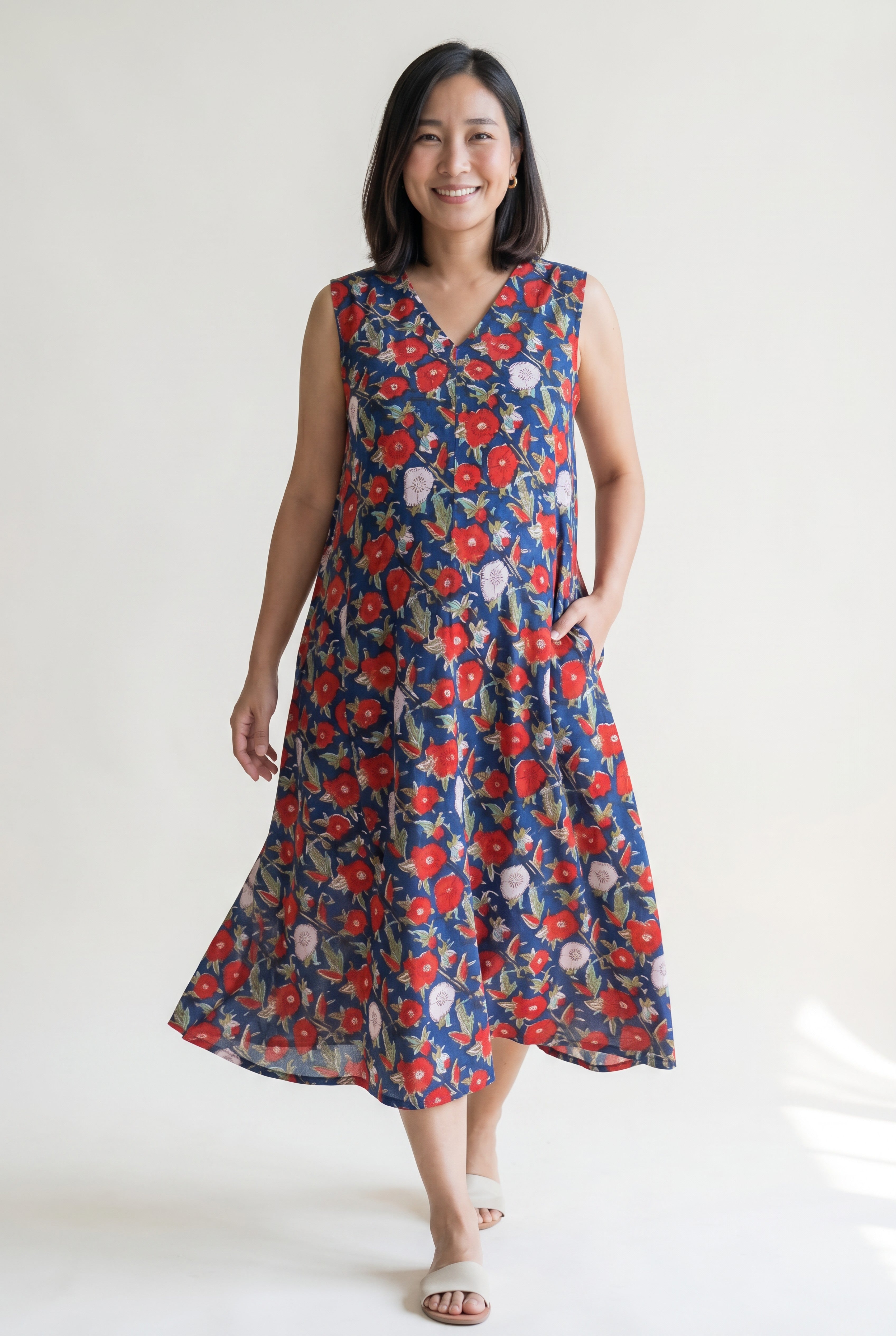 Radhika Raman Handblock Cotton Nursing Umbrella Maxi Dress