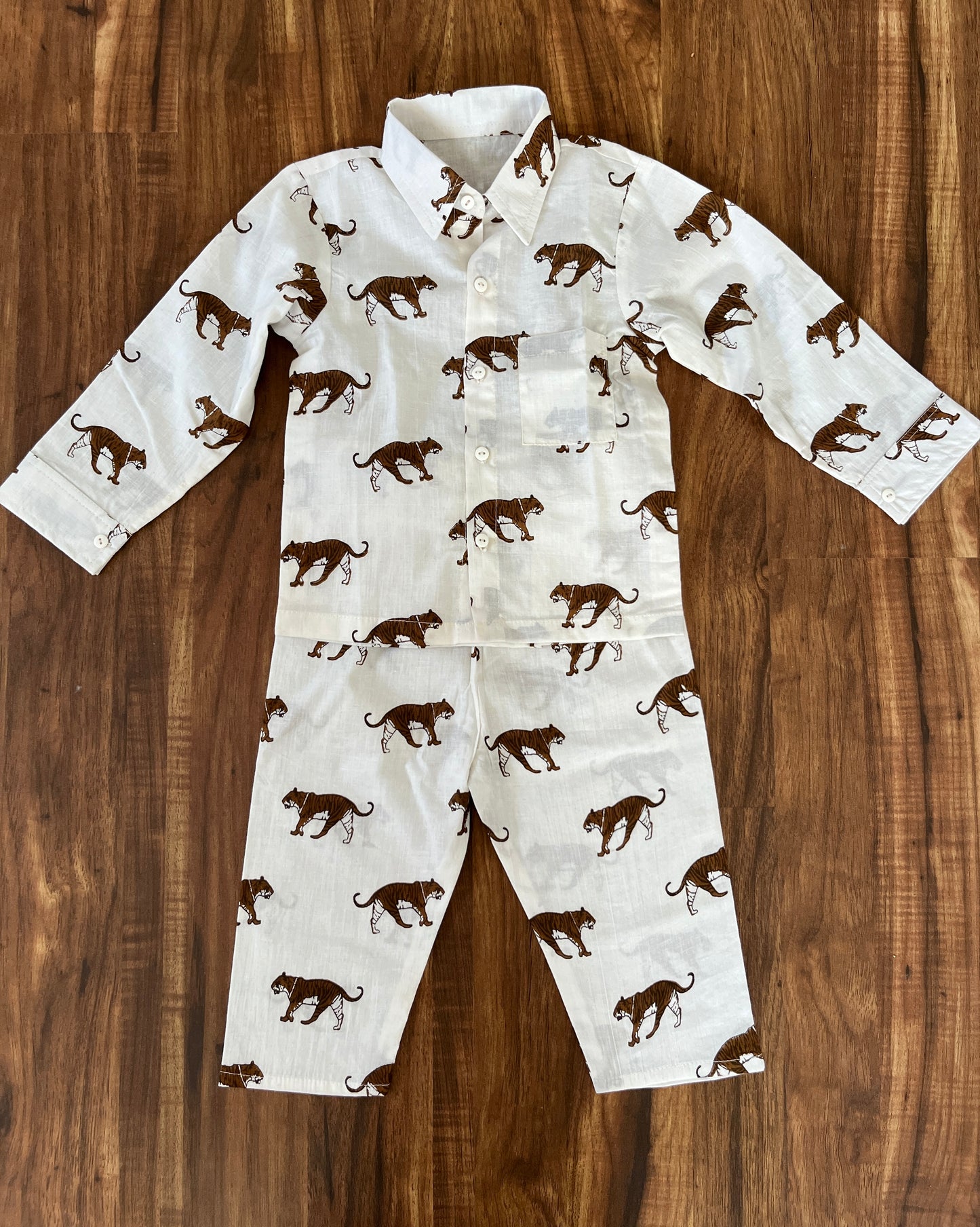 Tiger Cotton Shirt-Pyjama Night Set