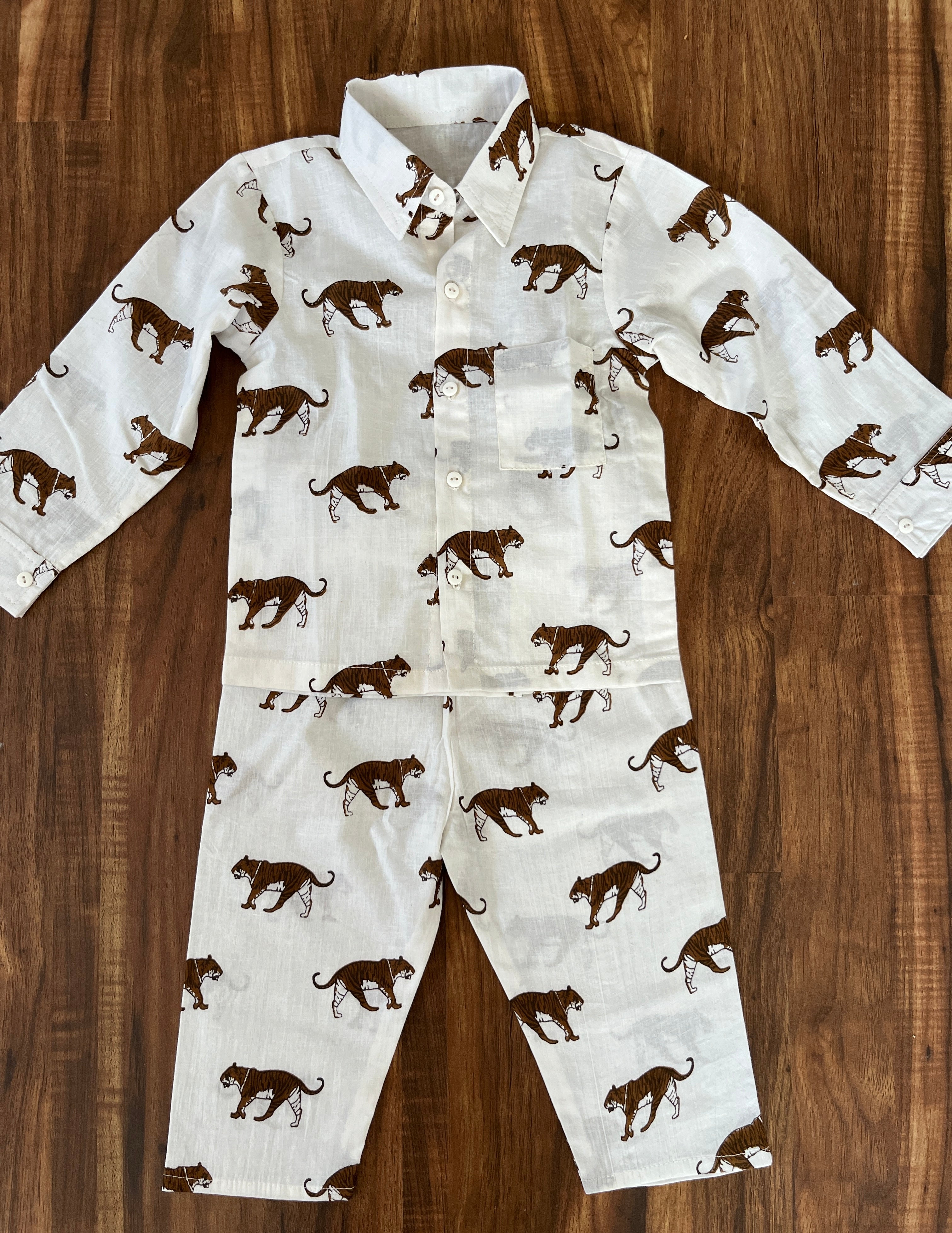 Tiger Cotton Shirt-Pyjama Night Set