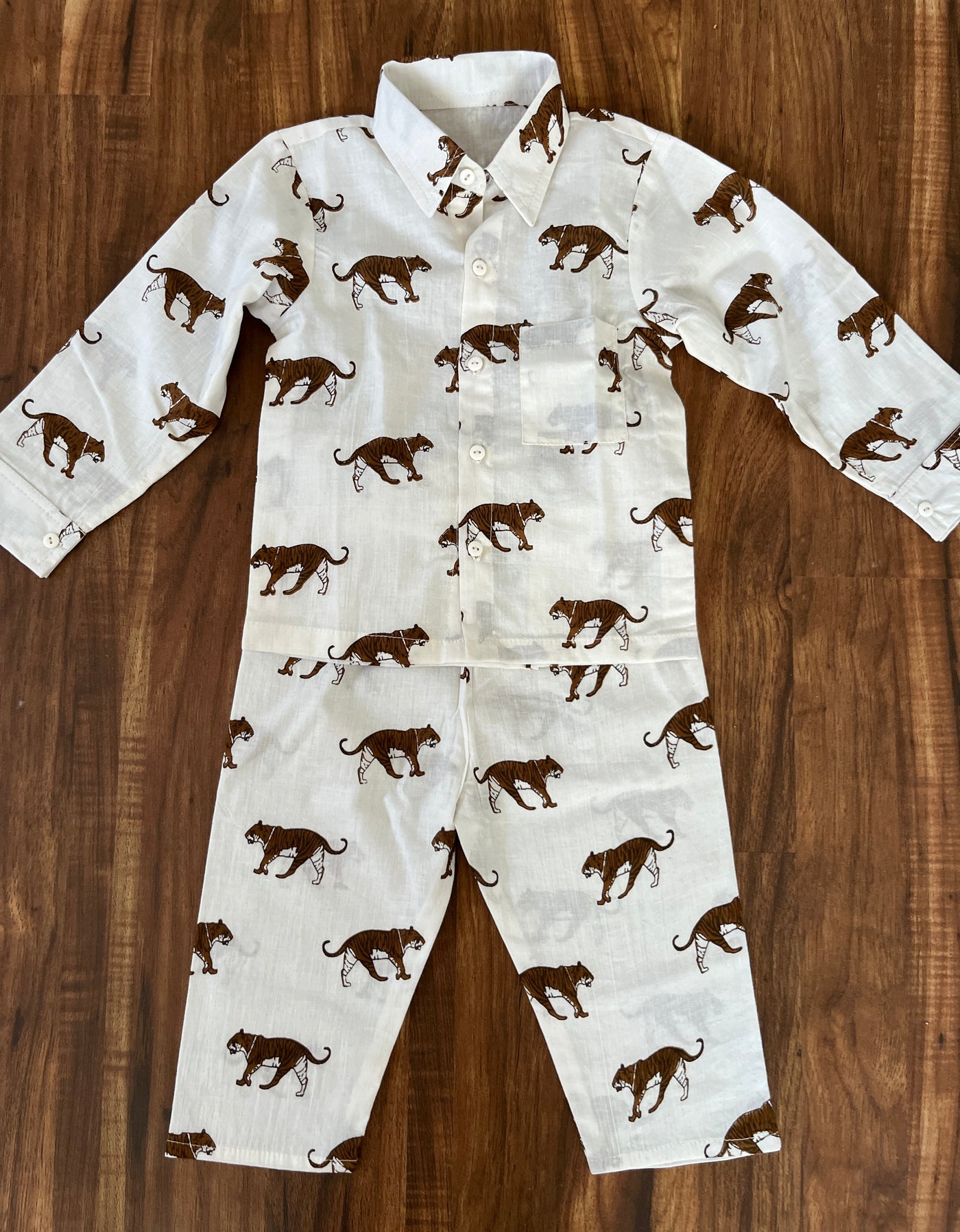 Tiger Cotton Shirt-Pyjama Night Set