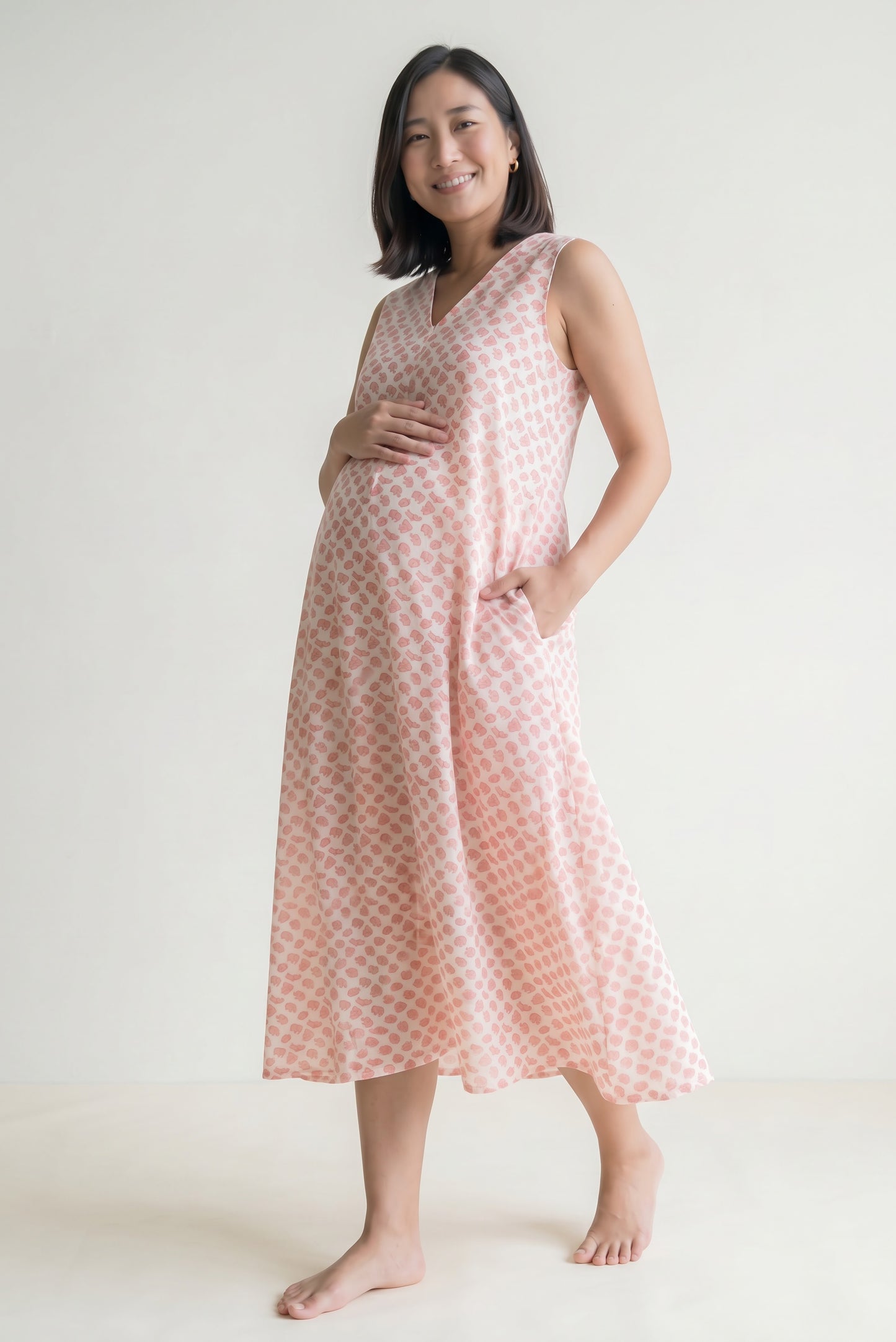 Orange Elephant Cotton Nursing Umbrella Maxi Dress